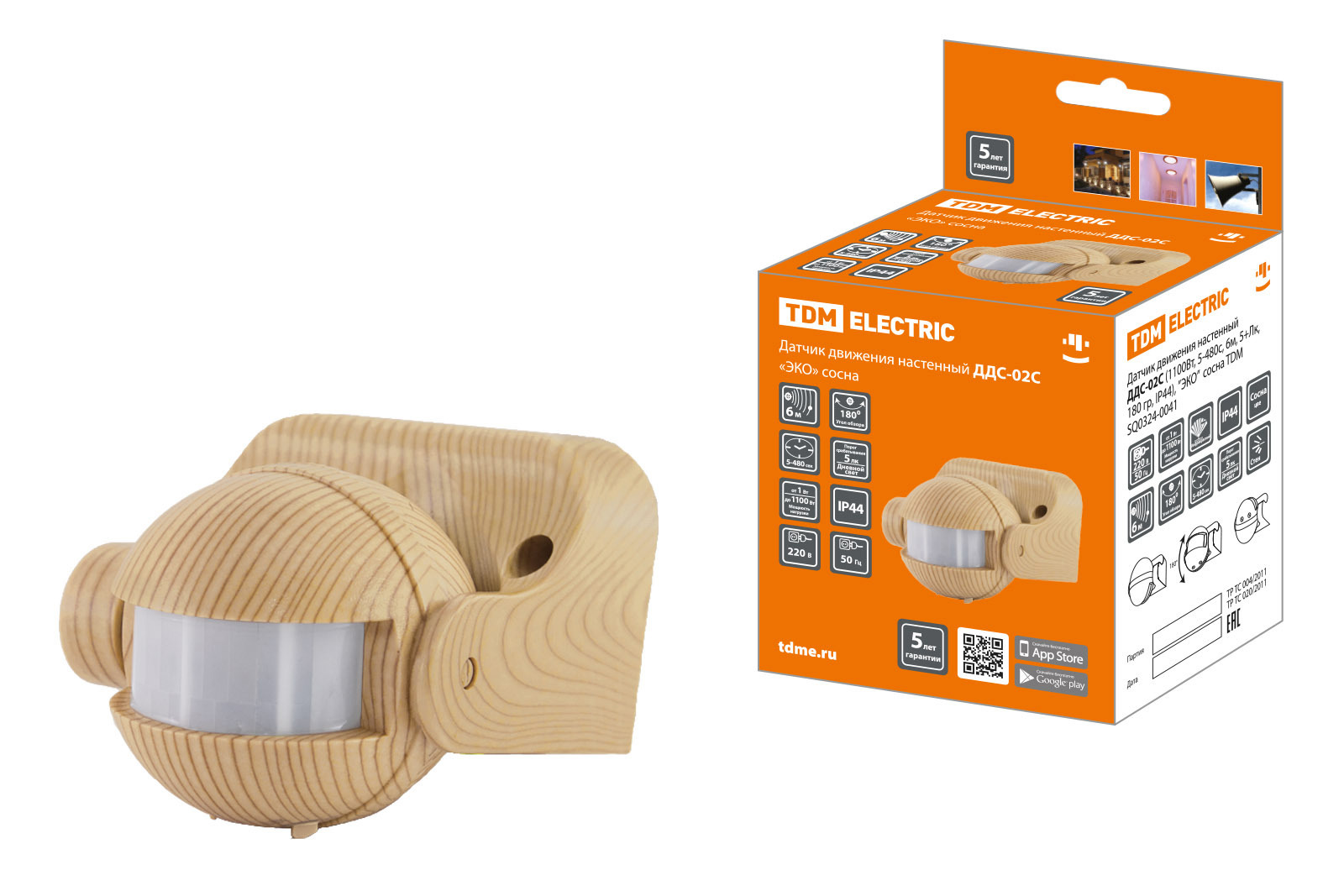 Изображение товара Датчик движения TDM ELECTRIC ДДС-02С 180° 1100Вт 220В IP44