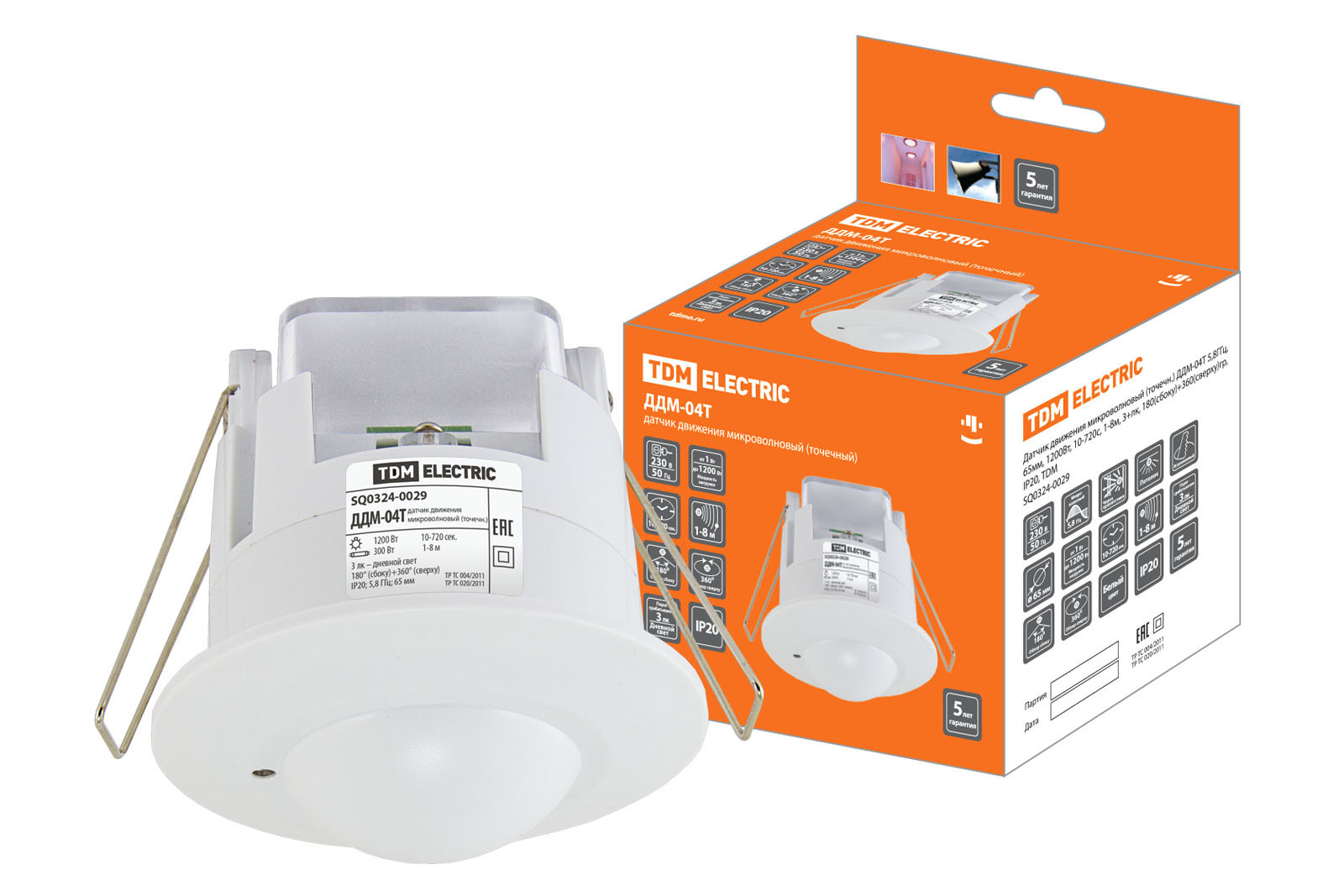 Изображение товара DДМ 04Т датчик движения 180°, 1200Вт 220В IP20 белый