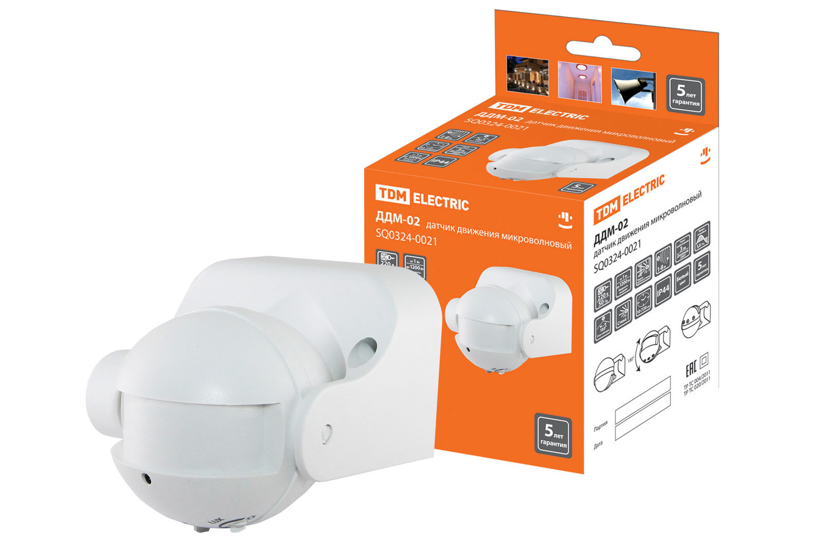 Изображение товара Датчик движения Tdm electric ДДМ-02С 1200 Вт 180 градусов IP44 белый