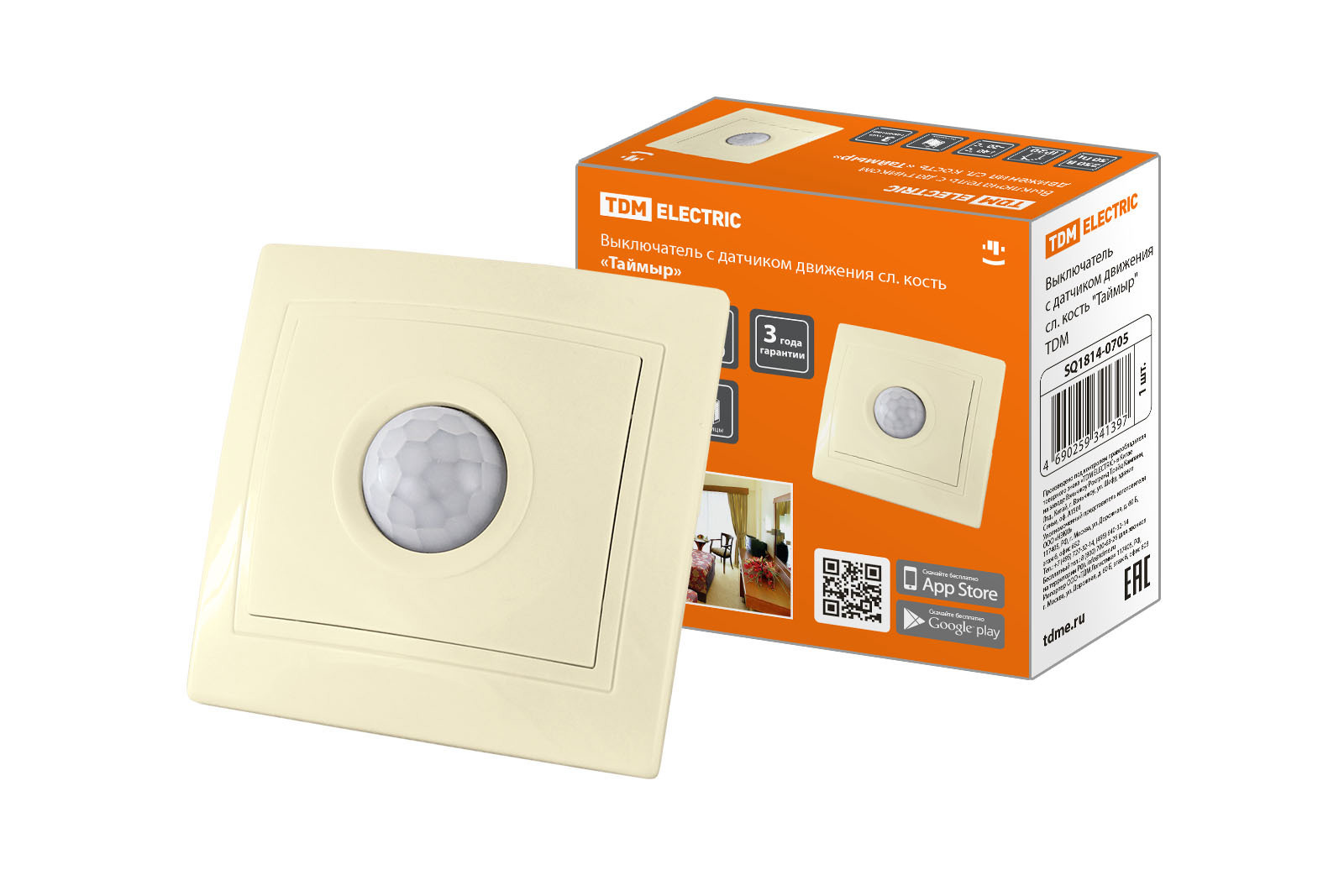 Изображение товара Выключатель встраиваемый Tdm electric Таймыр SQ1814-0705 с датчиком движения цвет бежевый