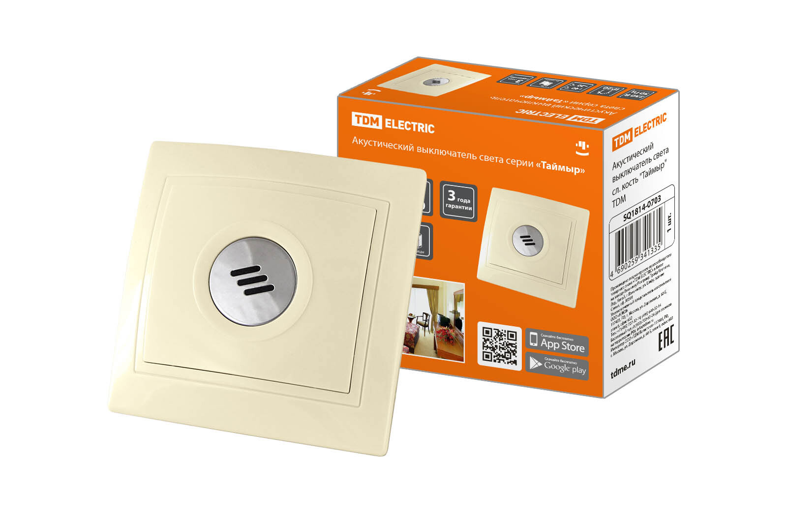 Изображение товара Выключатель акустический встраиваемый Tdm electric Таймыр SQ1814-0703 цвет бежевый