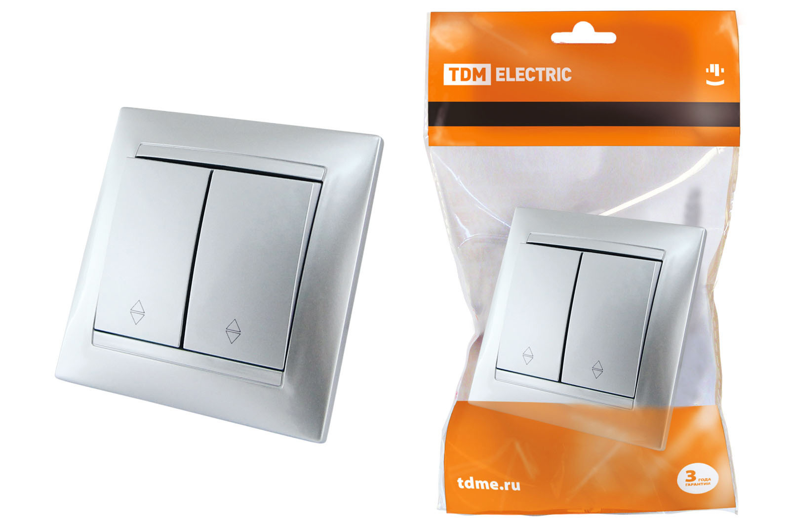 Изображение товара Выключатель встраиваемый Tdm electric Лама SQ1815-0207 2 клавиши цвет серебряный металлик