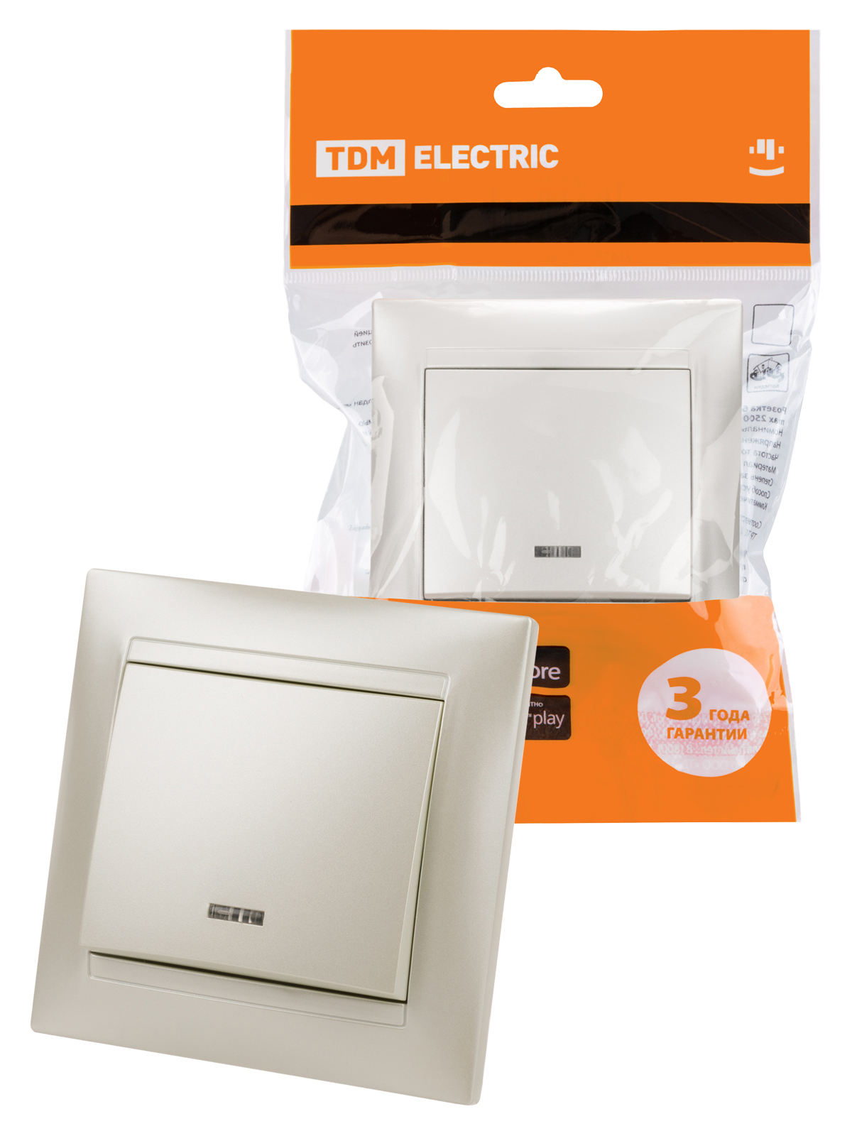Изображение товара Выключатель встраиваемый Tdm electric Лама SQ1815-0804 1 клавиша с подсветкой цвет перламутр