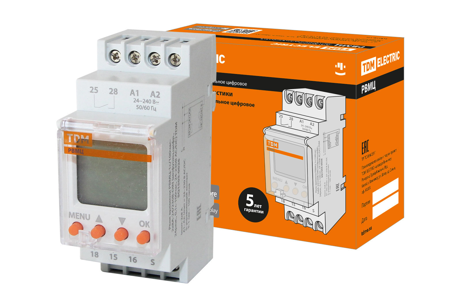 Изображение товара Реле времени Tdm electric РВМЦ-1с/100час-2x8А-24/230В-DIN