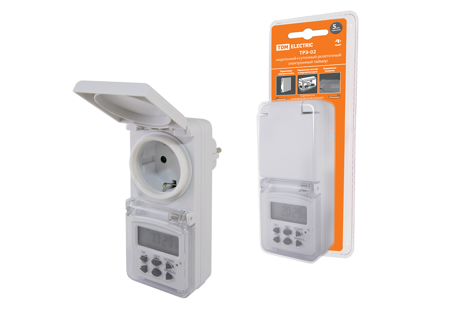 Изображение товара Розетка с таймером Tdm electric ТРЭ-02-1мин/7дн-10on/off-8А-IP44 недельная
