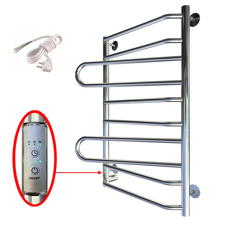 Изображение товара Полотенцесушитель электрический TermoPrime поворотный слева 500x800 мм 80 Вт с терморегулятором лесенка цвет хром