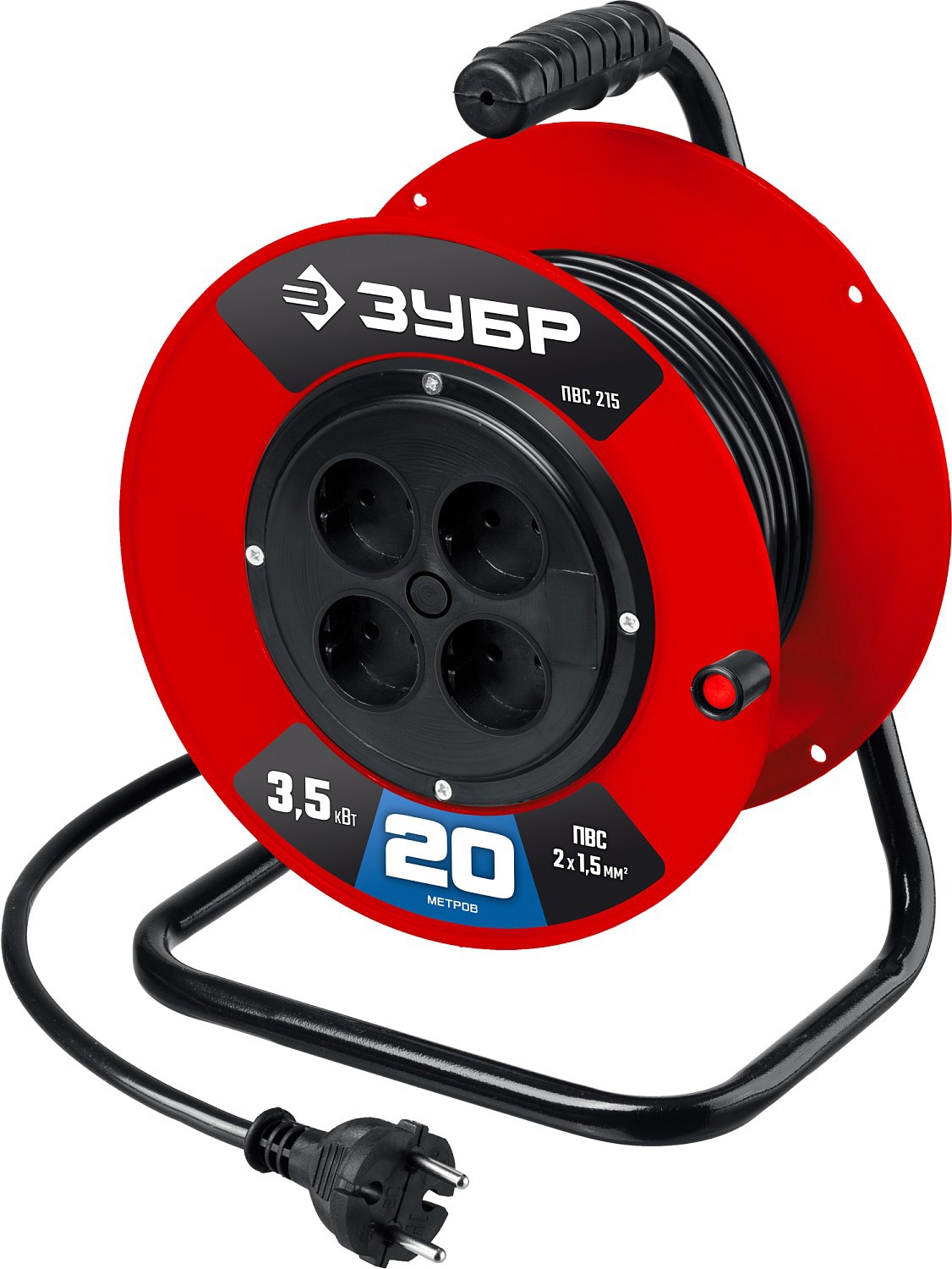 Изображение товара Удлинитель на катушке ЗУБР 55103-20 4 розетки IP44 20 м красный