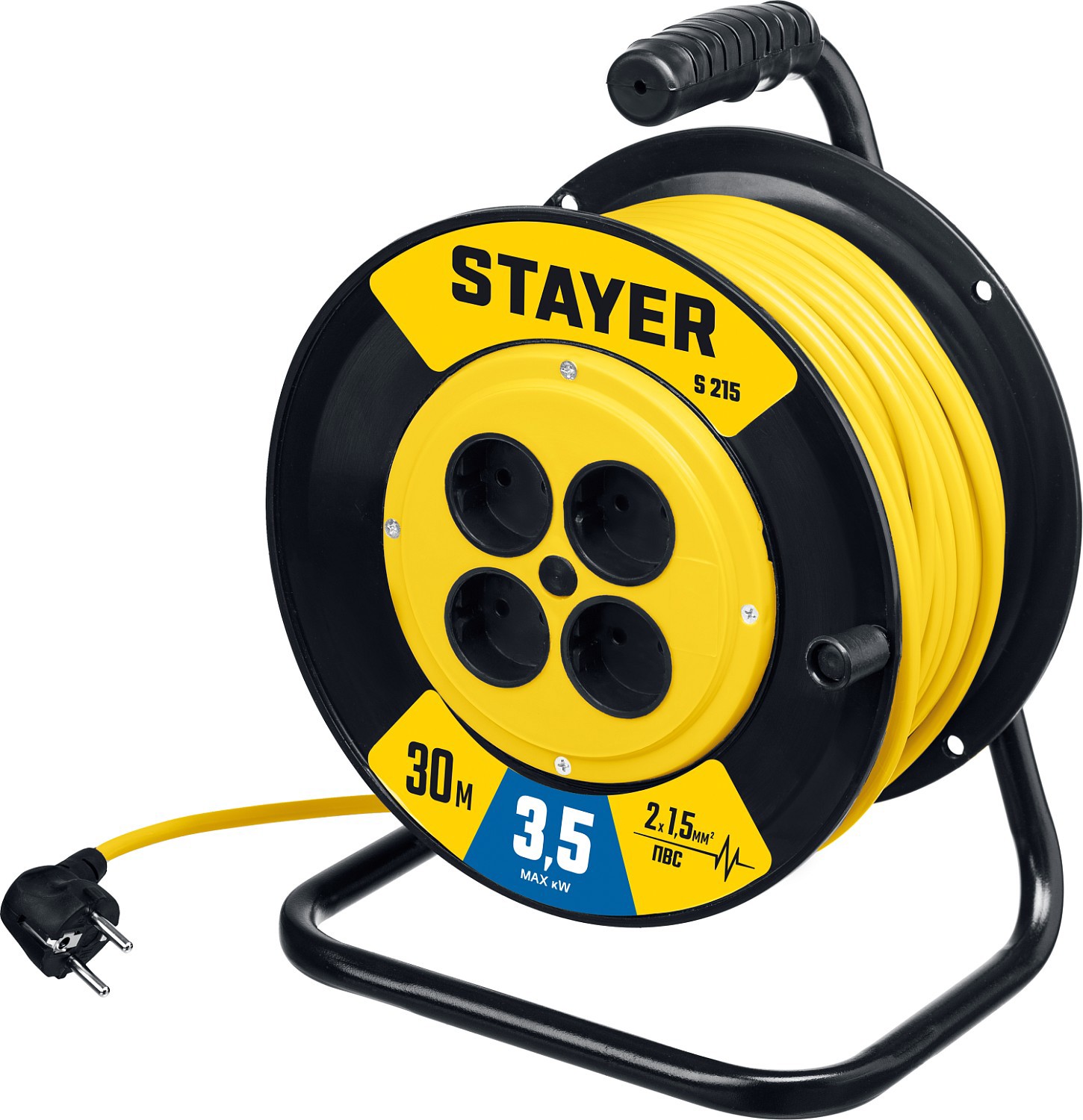 Изображение товара Удлинитель на катушке силовой Stayer 55072-30 4 розетки без заземления 2x1.5 мм 30 м 3500 Вт цвет желтый