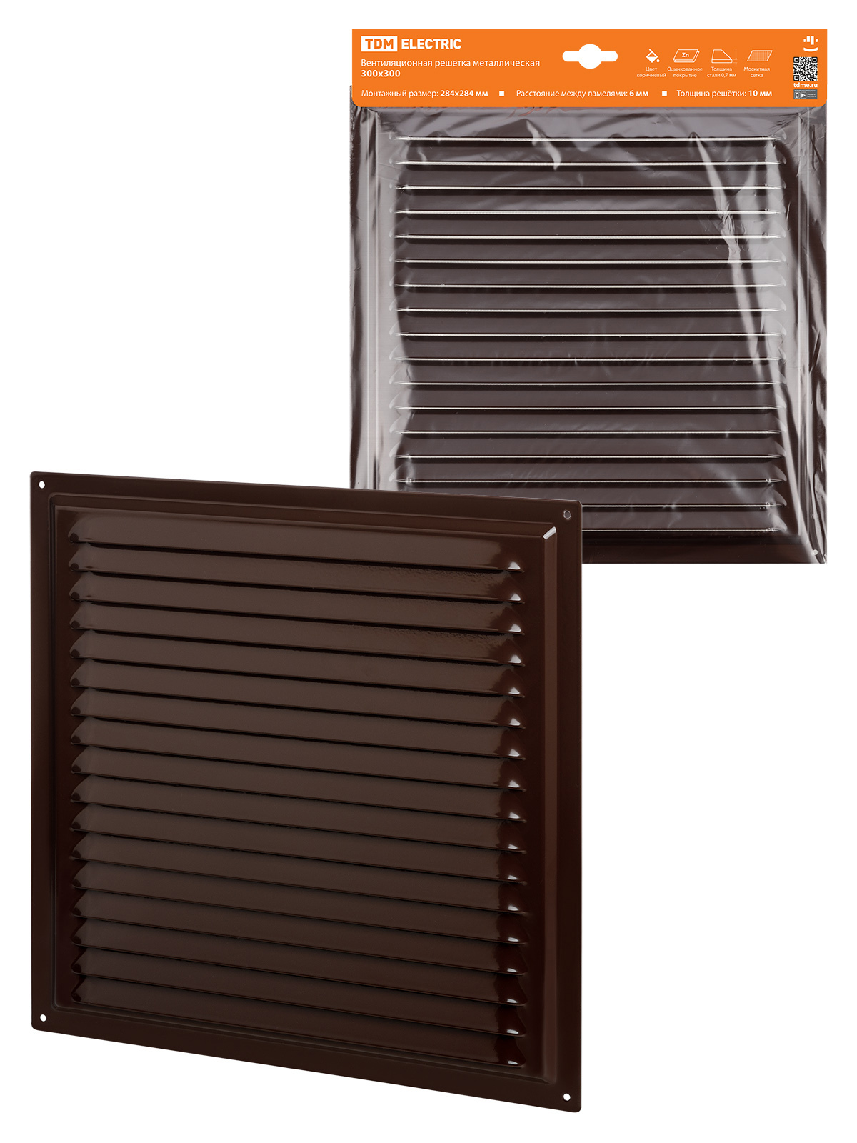 Изображение товара Решетка вентиляционная с сеткой 300x300 мм коричневого цвета металл с покрытием эмалью