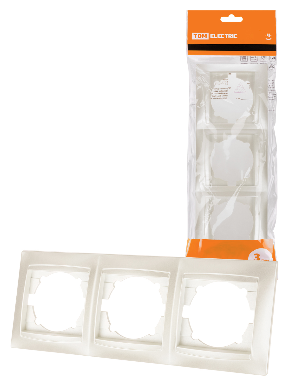 Изображение товара Рамка для розеток и выключателей Tdm electric Лама 3 поста горизонтальная цвет перламутр