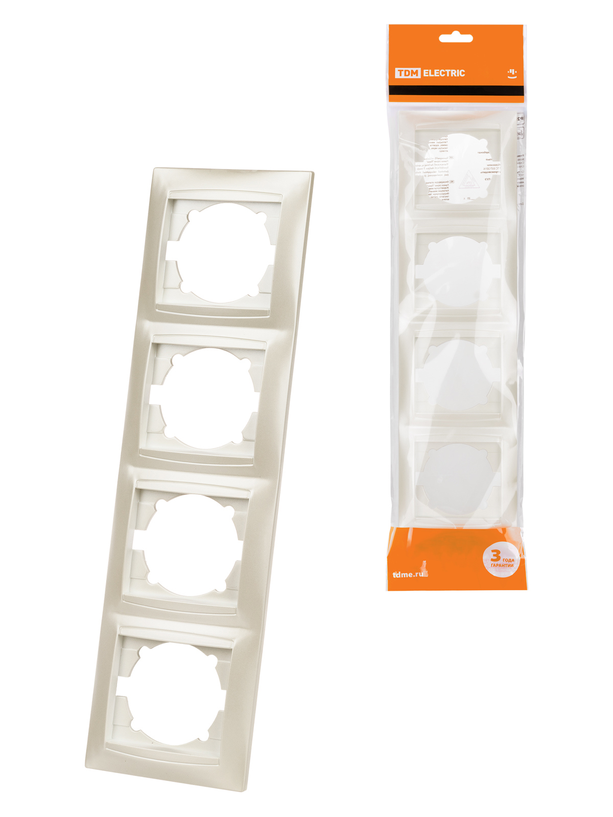 Изображение товара Рамка для розеток и выключателей Tdm electric Лама 4 поста вертикальная цвет перламутр