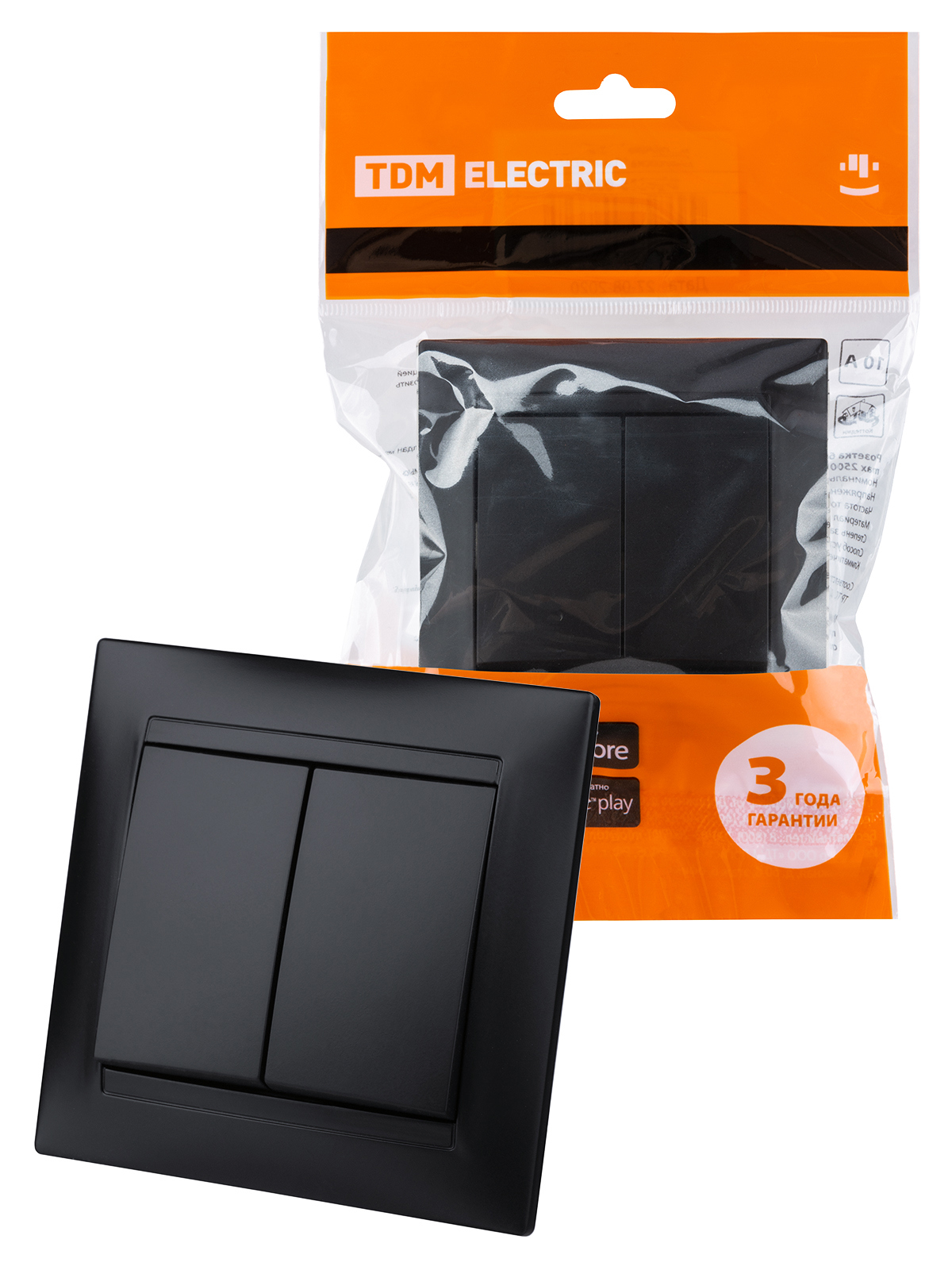 Изображение товара Выключатель накладной TDM ELECTRIC Лама SQ1815-0602 2 клавиши черный