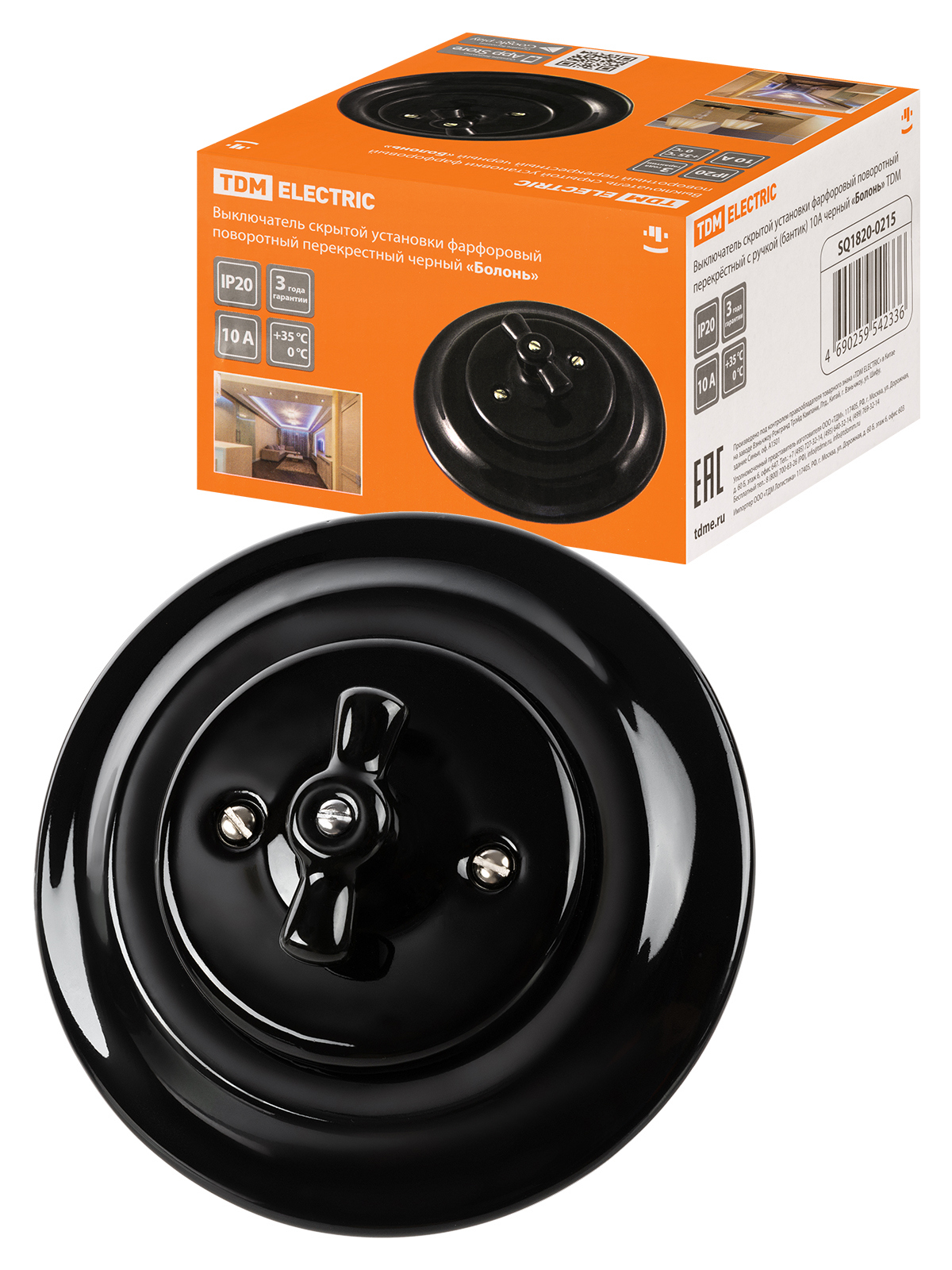 Изображение товара Выключатель поворотный перекрёстный встраиваемый Tdm electric Болонь SQ1820-0215 1 клавиша цвет антрацит