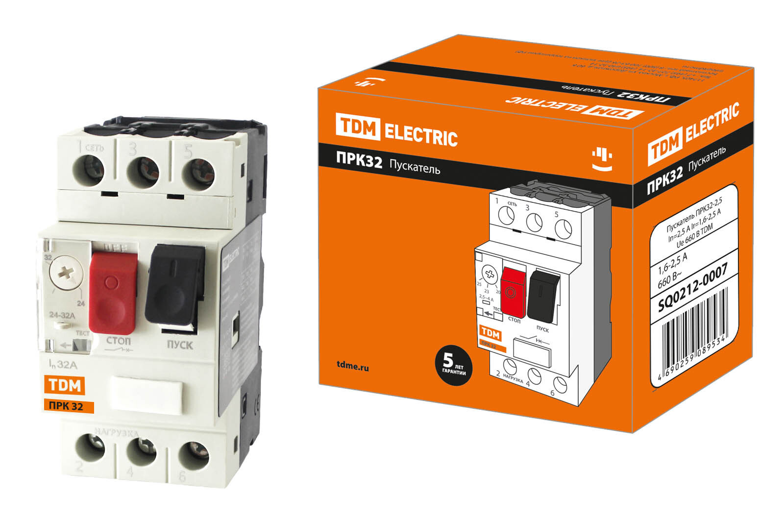 Изображение товара Пускатель Tdm Electric ПРК32-2.5 (660 В, 2.5 А, защита двигателя)