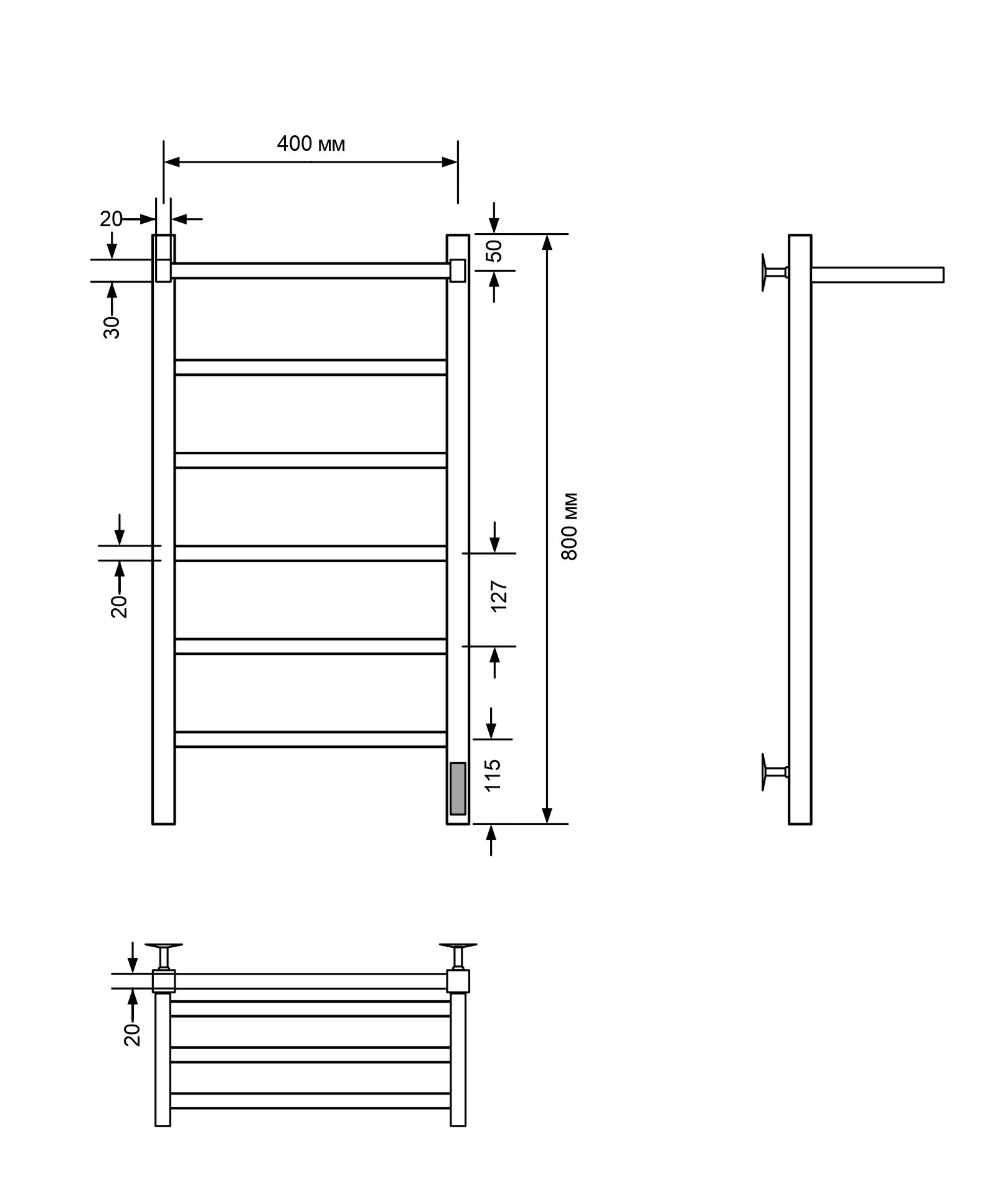Изображение товара Электрический полотенцесушитель Comfysan Marte-K 400x800 мм 314 Вт хром с терморегулятором и полкой