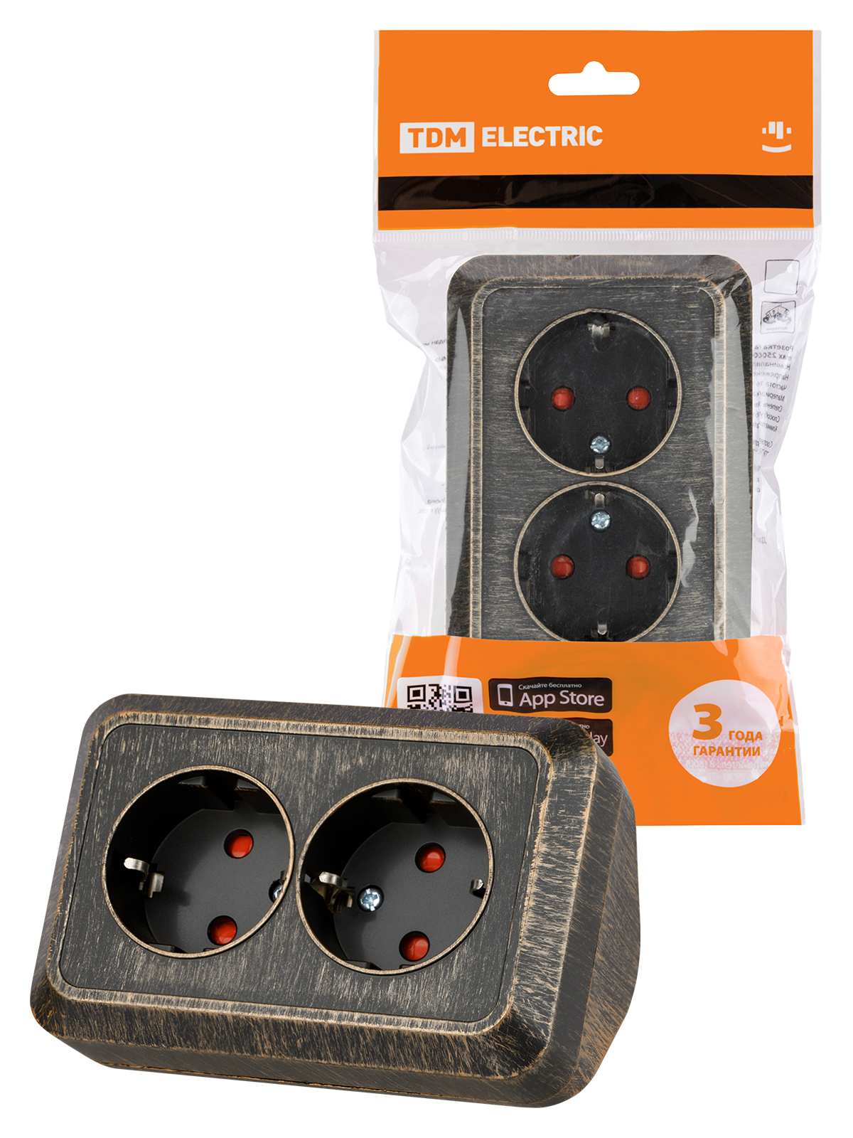 Изображение товара Розетка угловая двойная накладная Tdm electric Ладога SQ1801-0290 с заземлением черный