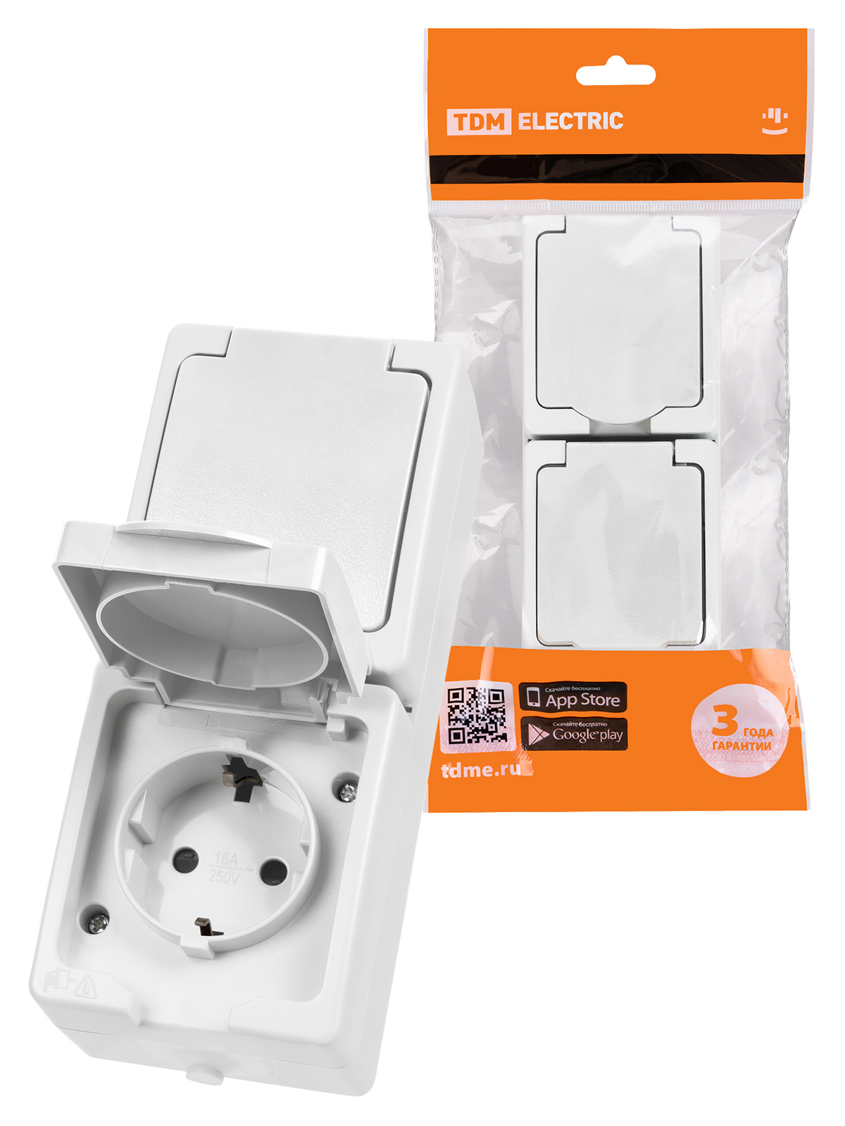 Изображение товара Розетка двойная накладная TDM Electric Дача SQ1803-1009 с заземлением белая