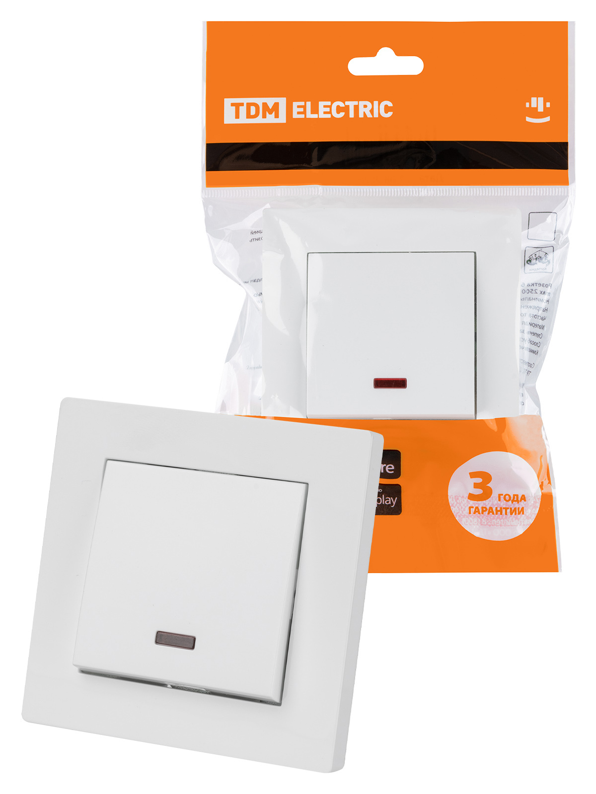 Изображение товара Выключатель накладной Tdm electric Сенеж SQ1816-0013 1 клавиша с подсветкой цвет белый