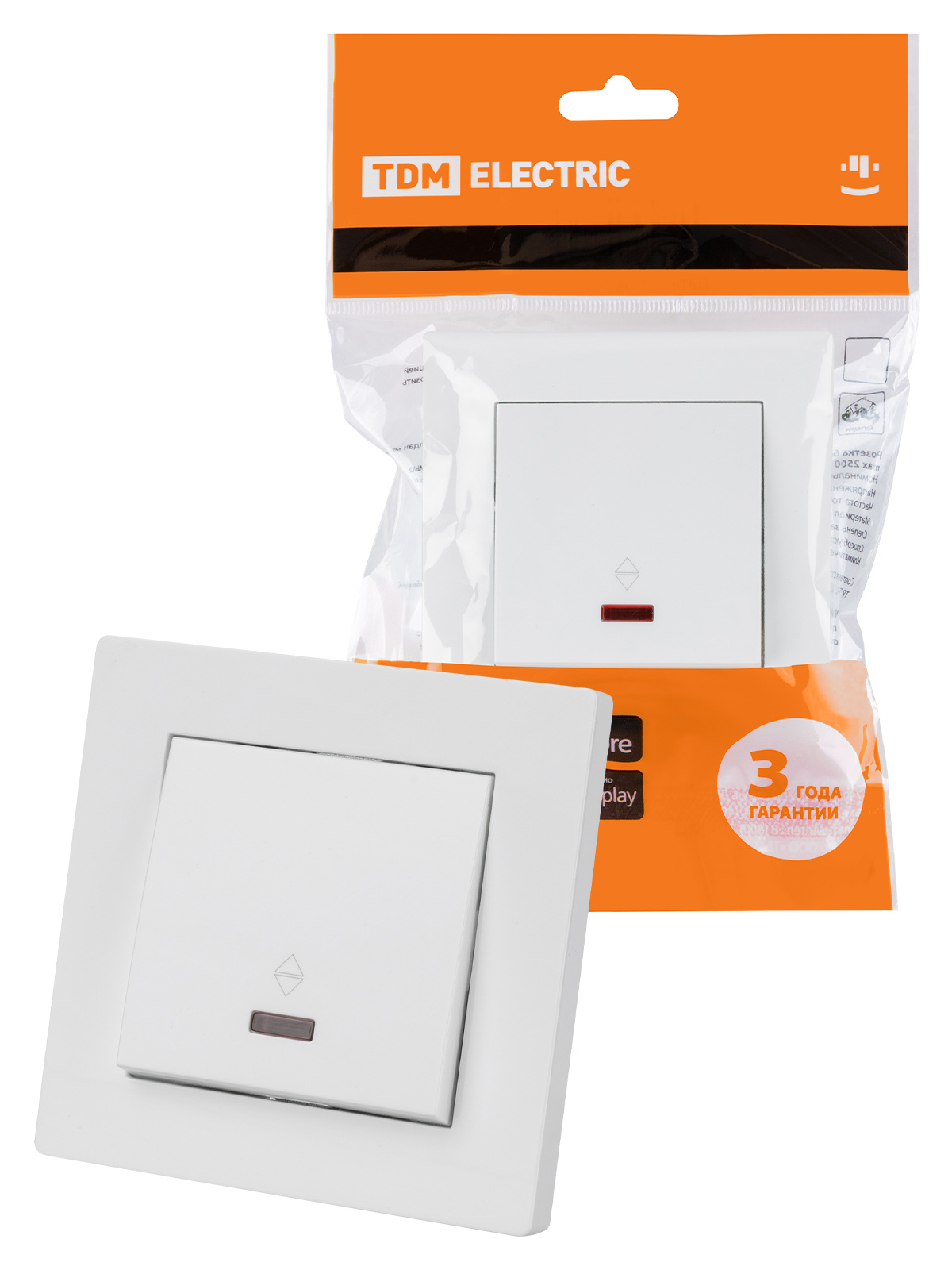 Изображение товара Выключатель накладной Tdm electric Сенеж SQ1816-0017 1 клавиша с подсветкой цвет белый