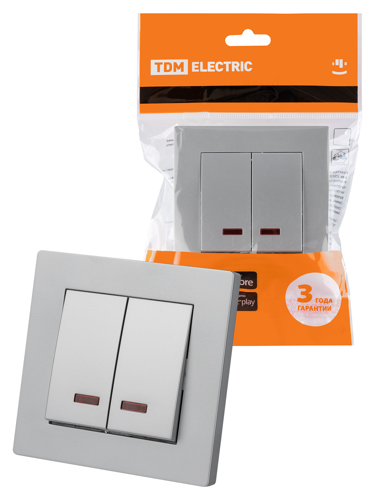 Изображение товара Выключатель накладной Tdm electric Сенеж SQ1816-0214 2 клавиши с подсветкой