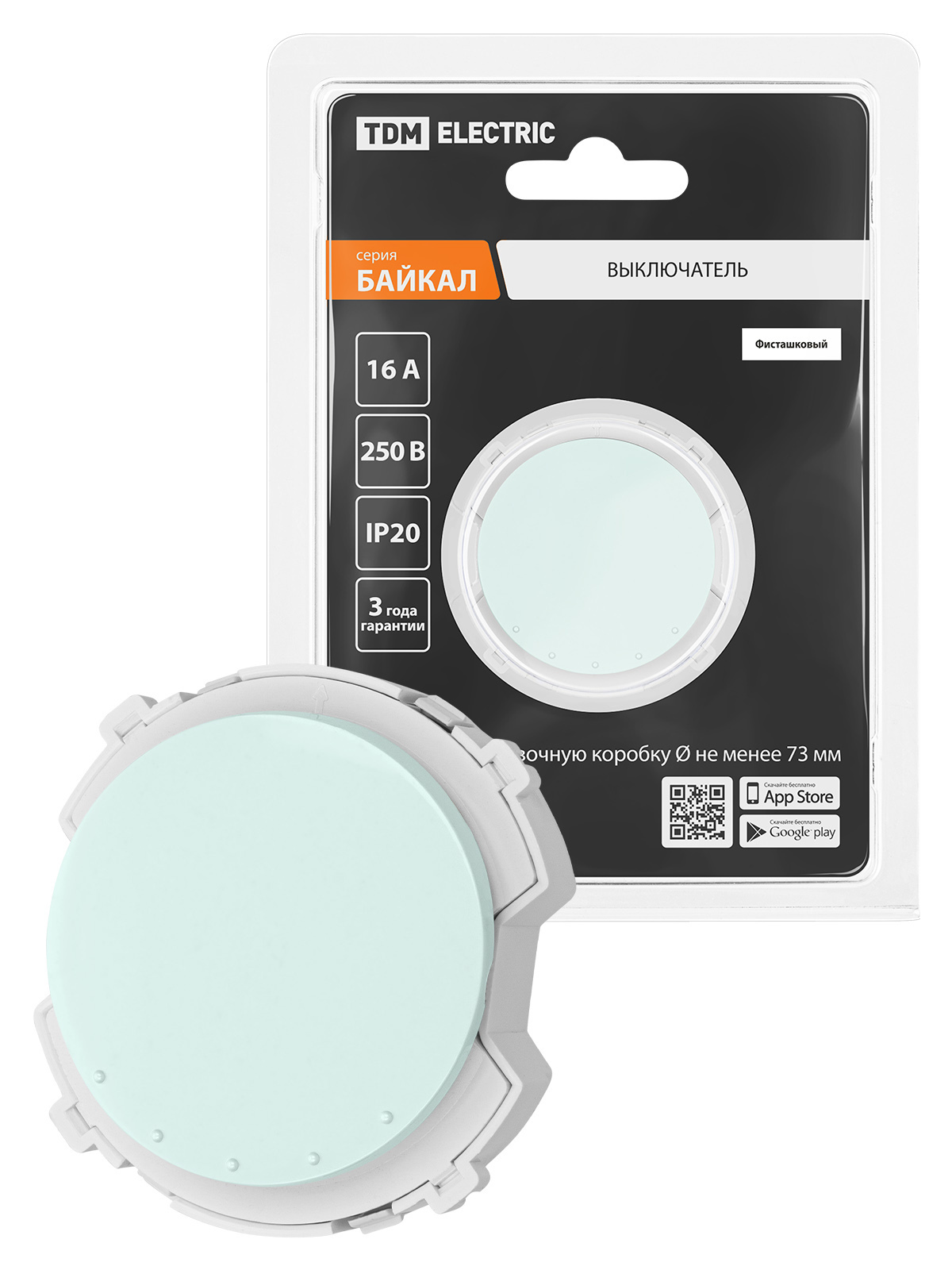 Изображение товара Выключатель перекрестный накладной Tdm electric Байкал SQ1819-0132 1 клавиша цвет фисташковый