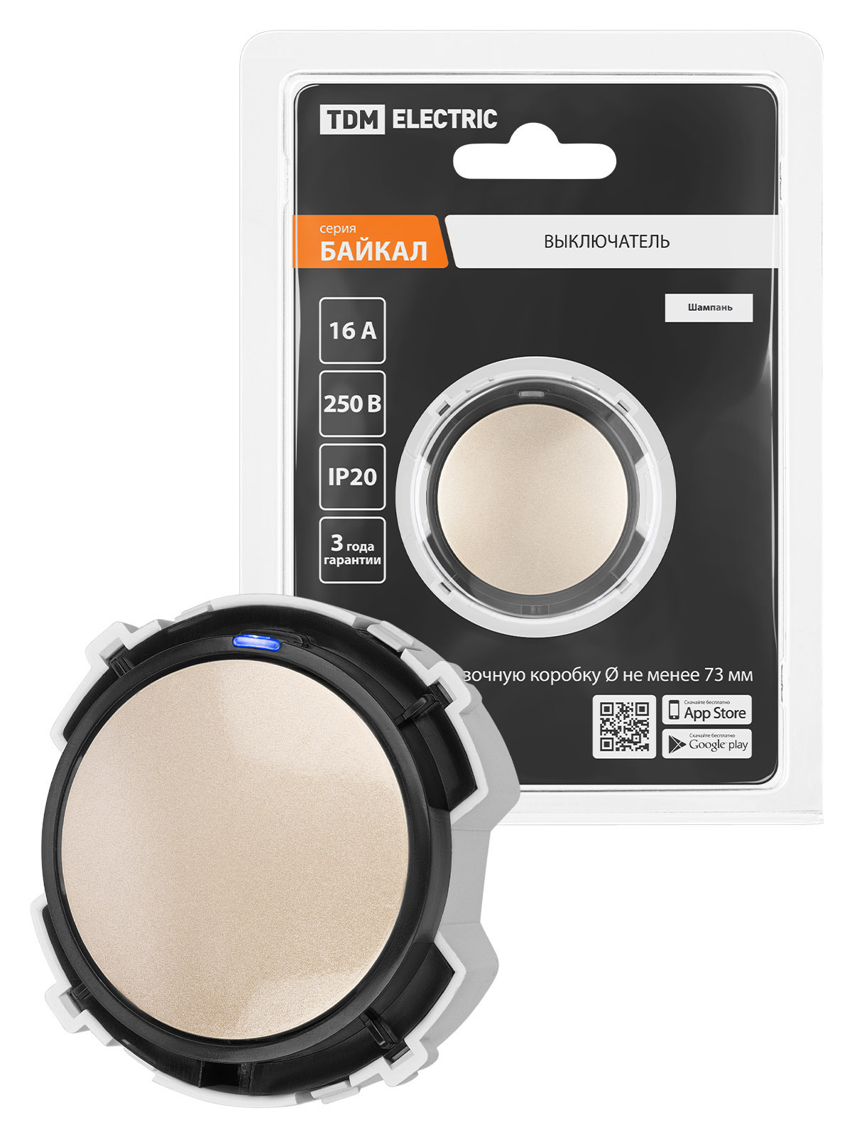 Изображение товара Выключатель накладной Tdm electric Байкал SQ1819-0522 1 клавиша цвет шампань