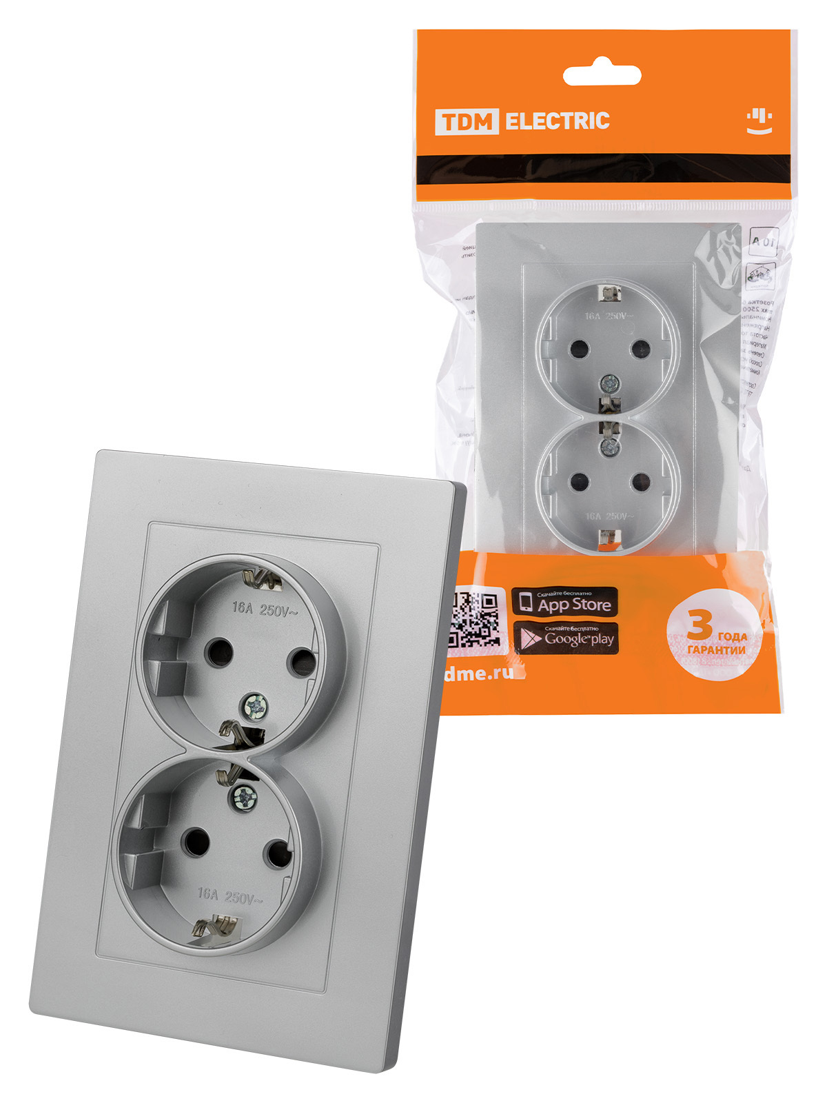 Изображение товара Розетка двойная встраиваемая Tdm electric Сенеж SQ1816-0237 с заземлением со шторками цвет серый