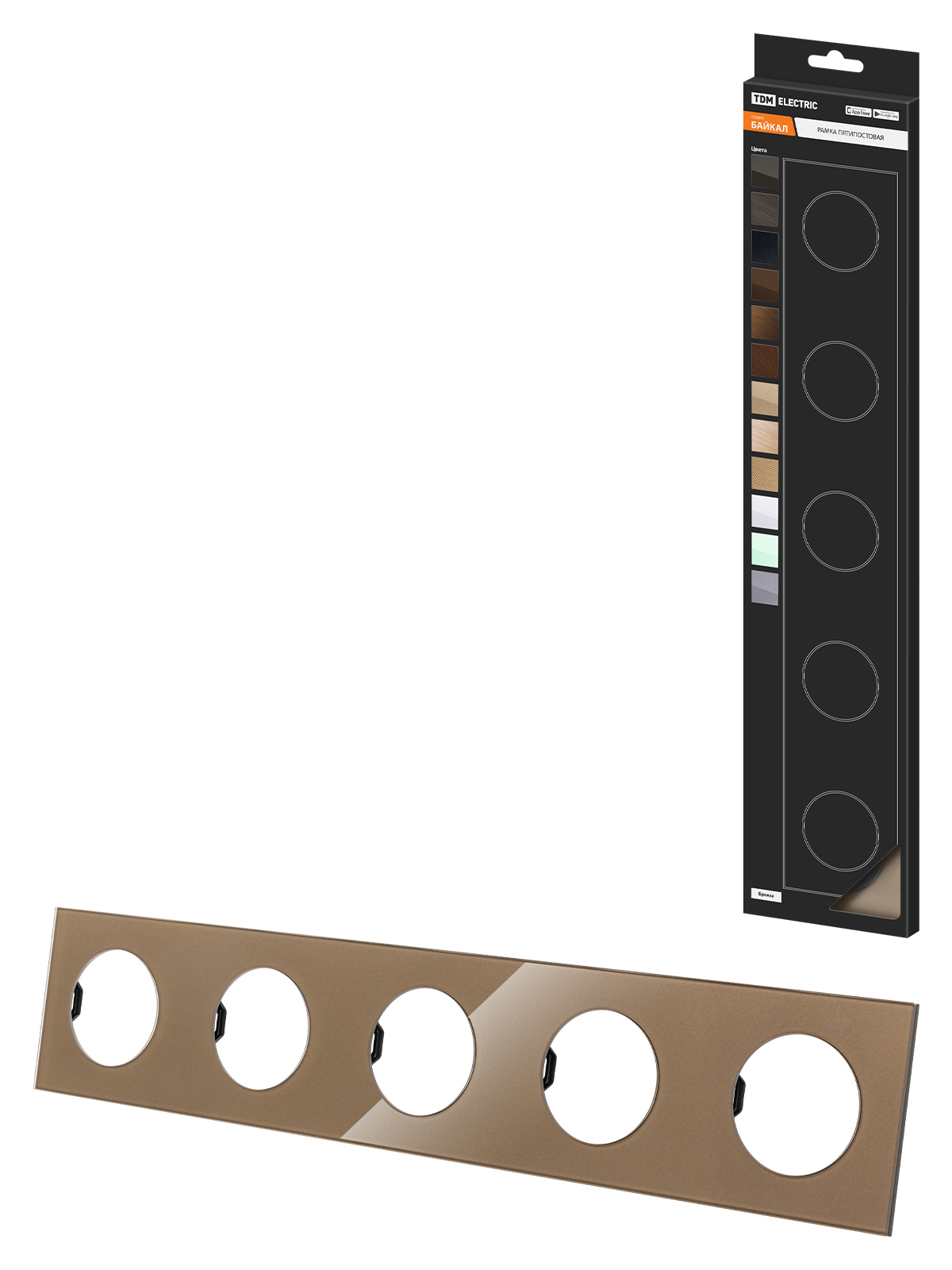 Изображение товара Рамка для розеток и выключателей Байкал 5 постов стекло бронза Tdm electric