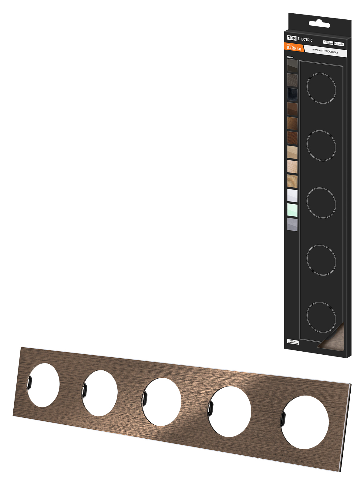 Изображение товара Рамка для розеток и выключателей Tdm electric Байкал 5 постов цвет бронза/алюминий