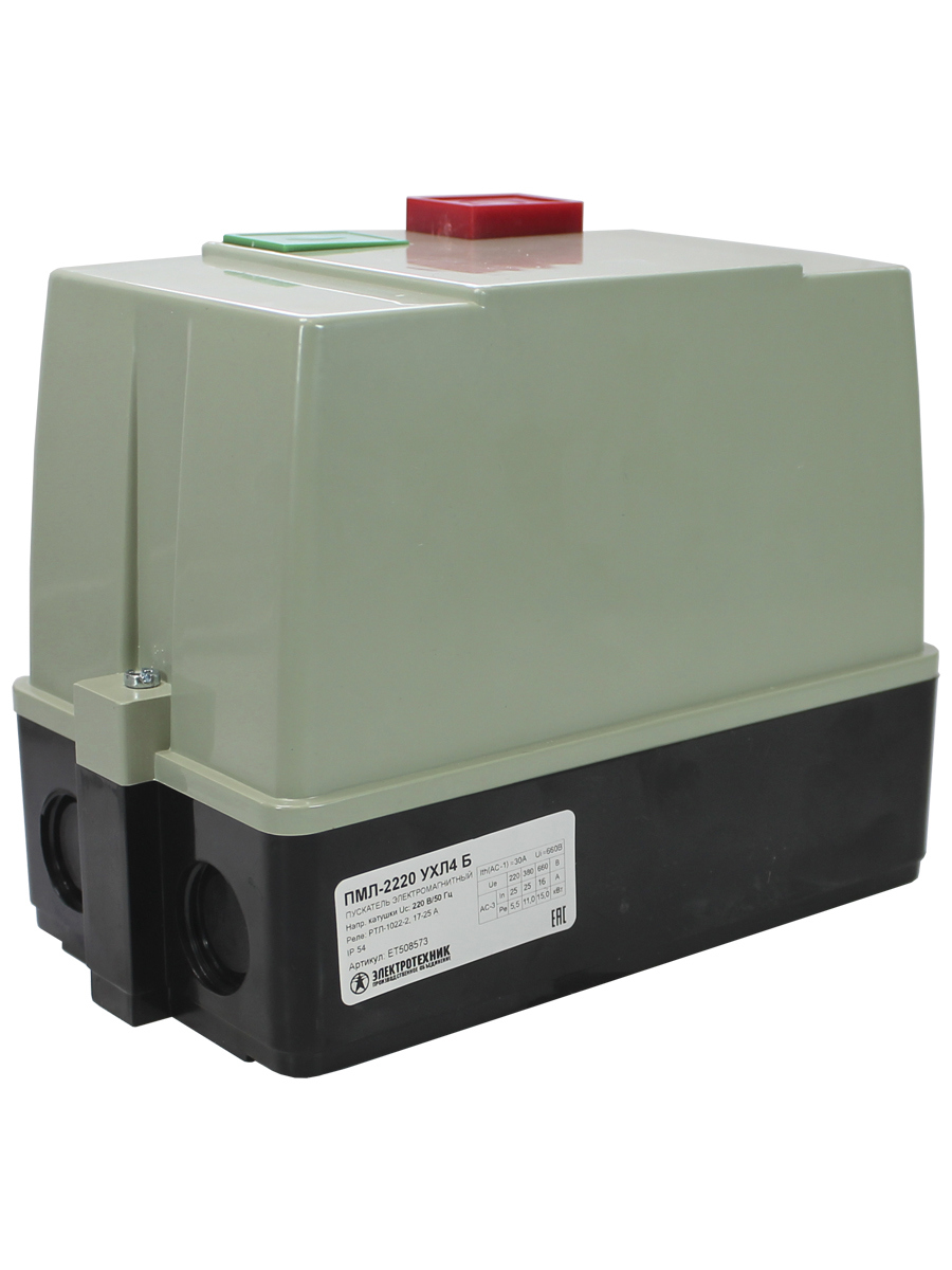 Изображение товара Пускатель электромагнитный Электротехник ПМЛ-2220 УХЛ4 Б 220В/50Гц 1з 25А нереверсивный с реле РТЛ-1022-2 17-25А IP54