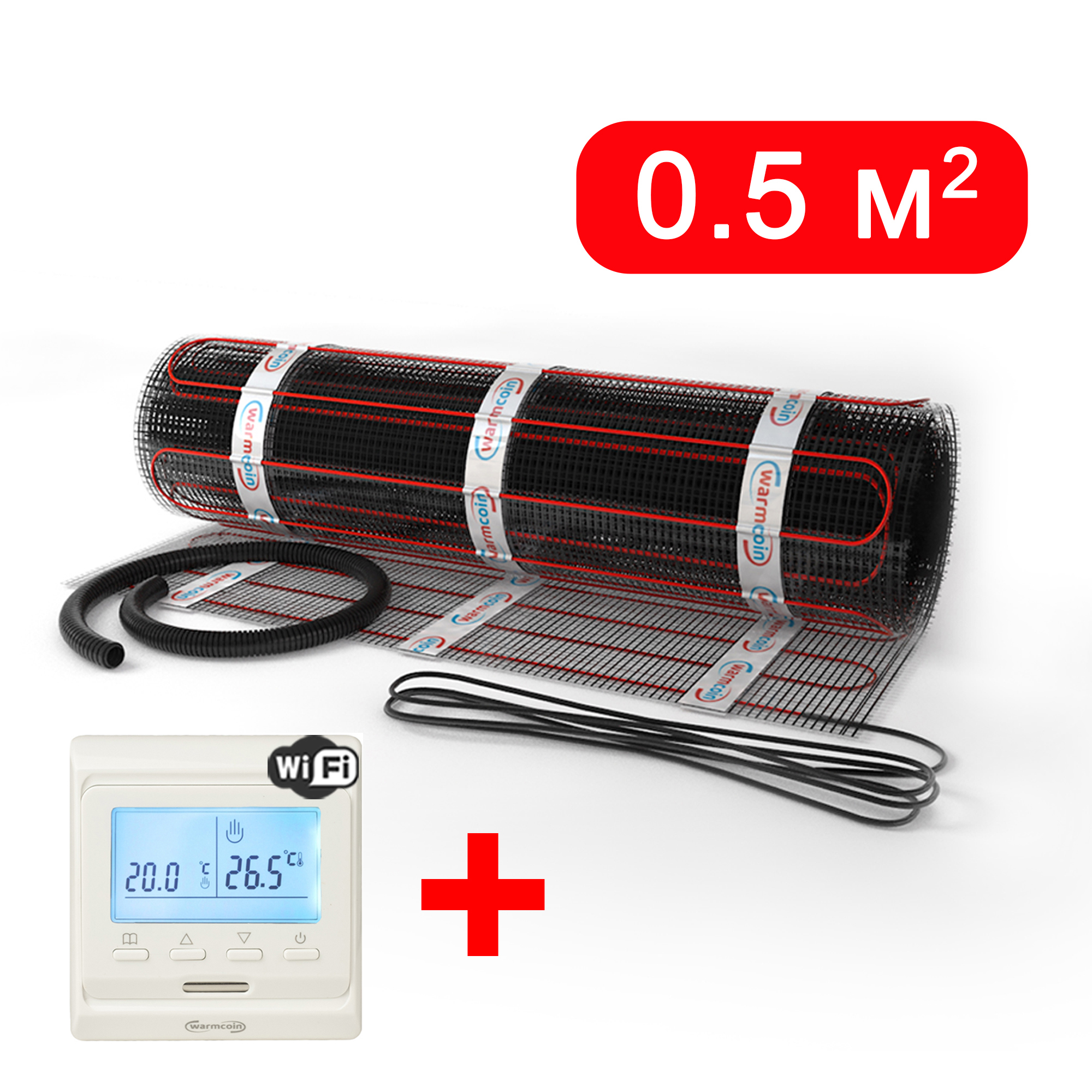 Изображение товара Нагревательный мат Warmcoin Black 0.5 м² 75 Вт с терморегулятором Wi-Fi