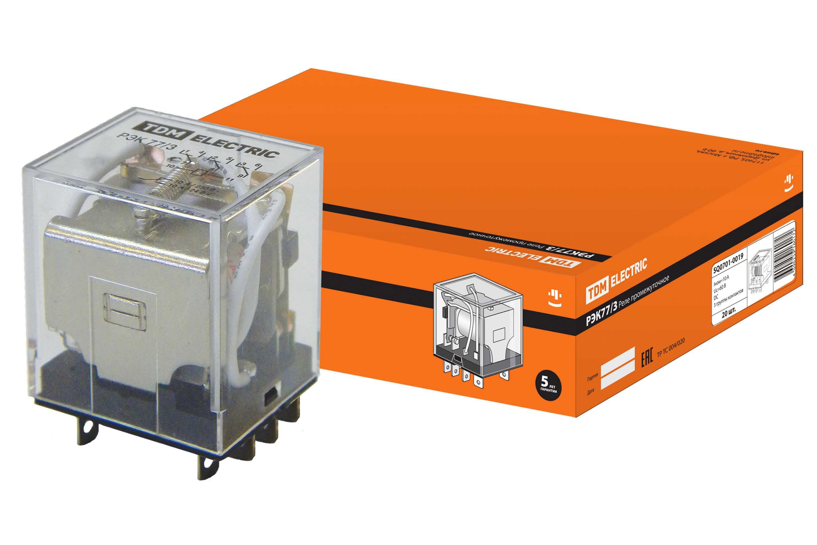 Изображение товара Реле TDM ELECTRIC РЭК77/3 10А 60В DC для управления нагрузками