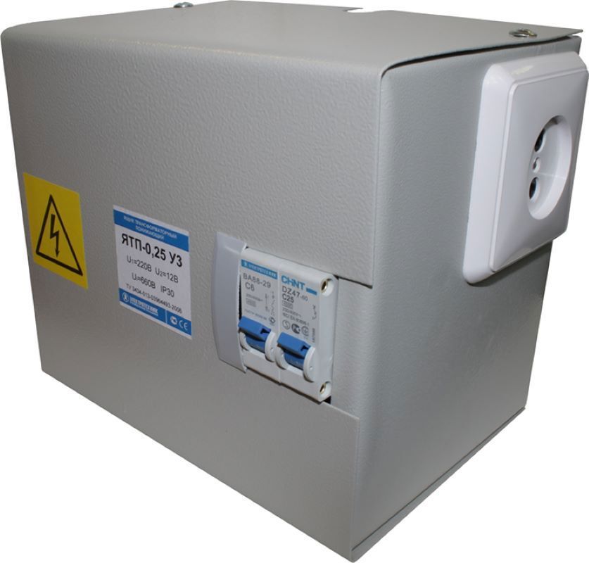 Изображение товара Ящик с понижающим трансформатором Электротехник ЯТП-0.25 220/12 В У3 IP30 Россия