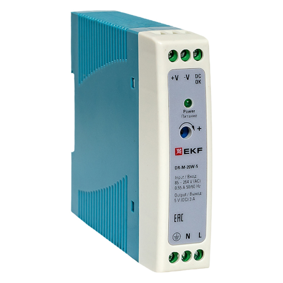 Изображение товара Блок питания EKF PROxima 5В на DIN-рейку 20Вт