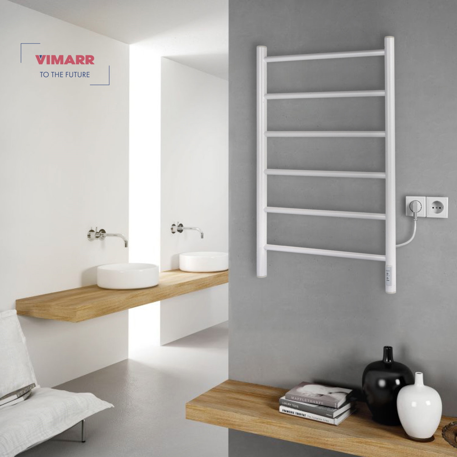 Изображение товара Полотенцесушитель электрический Vimarr Kaskad Mega LNK-LMVMRKeT58W 500x800 мм 308 Вт с терморегулятором лесенка цвет белый