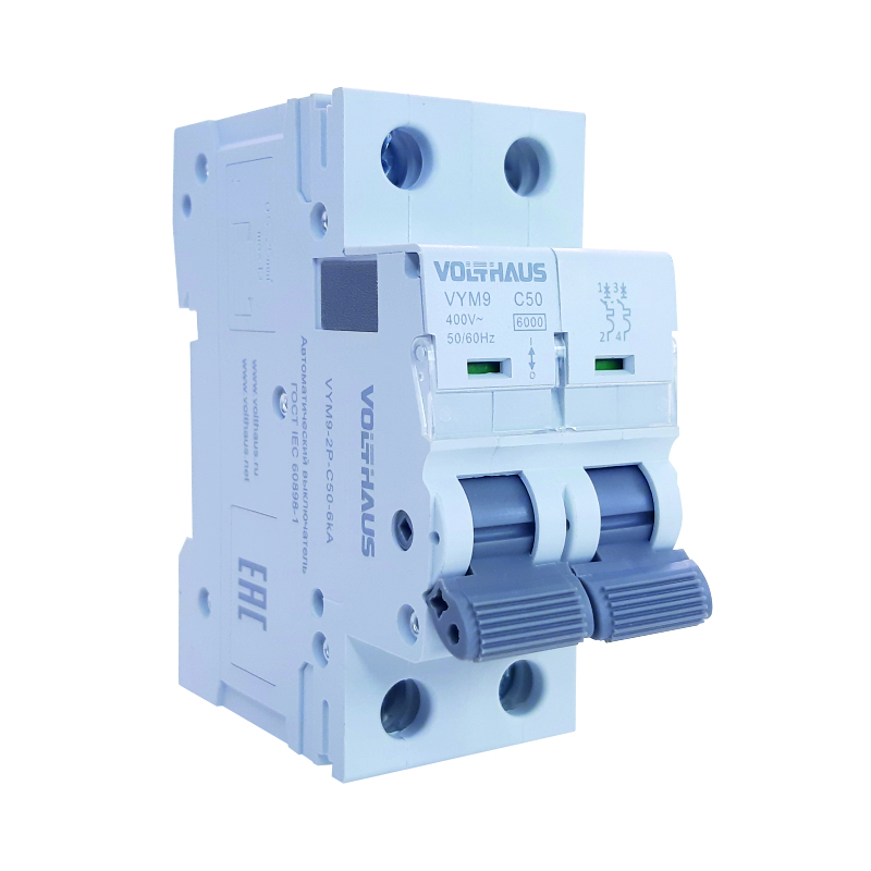 Изображение товара Автоматический выключатель Volthaus VYM9 2P C50 А 6 кА VYM9-2P-C50-6кА