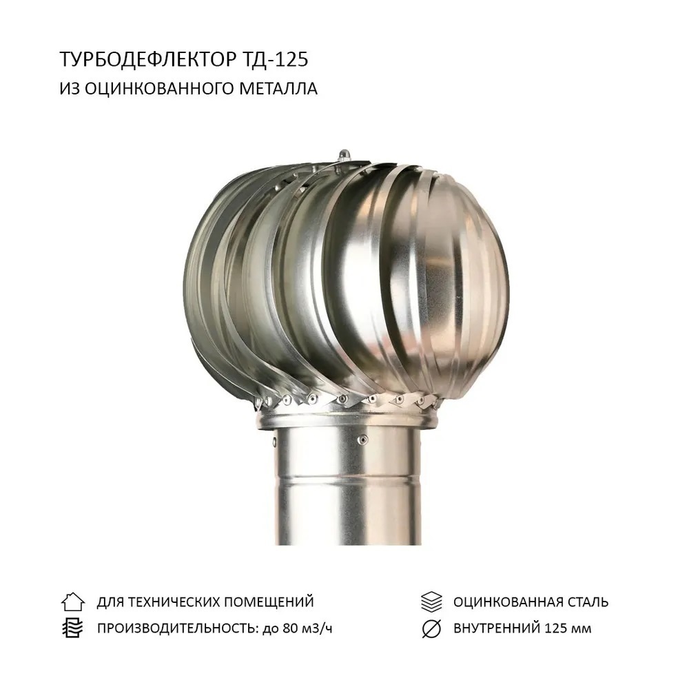 Изображение товара Турбодефлектор для круглых воздуховодов Rotado TD125 D125 мм оцинкованная сталь Изображение товара Турбодефлектор для круглых воздуховодов Rotado TD125 D125 мм оцинкованная сталь