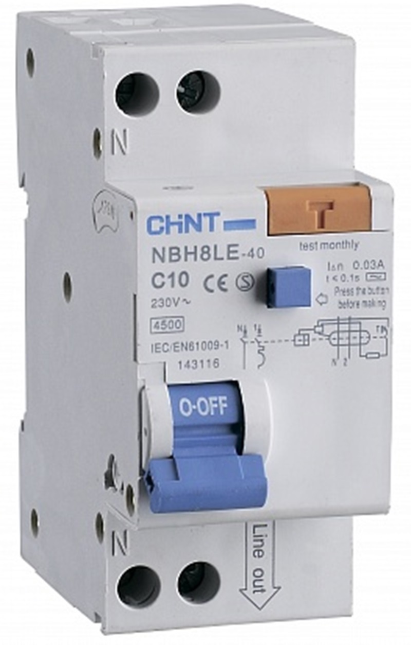 Изображение товара Дифференциальный автомат CHINT NBH8LE-40 1P+N C20 А 30 мА 4.5 кА AC 206063