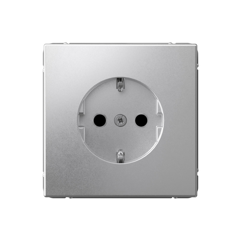 Изображение товара Розетка встраиваемая Systeme electric ArtGallery GAL000345 с заземлением шторками и крышкой цвет алюминий