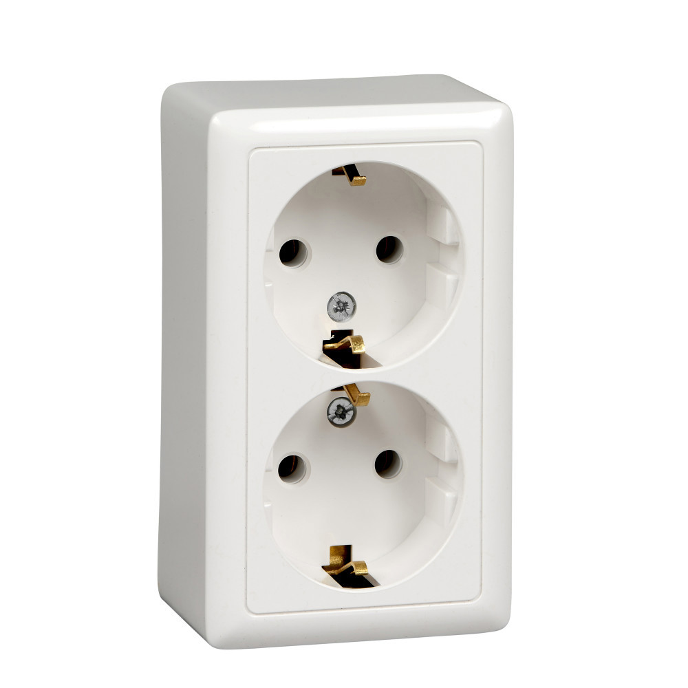 Изображение товара Розетка двойная накладная SYSTEME ELECTRIC Хит RA16-238I-B белая с заземлением