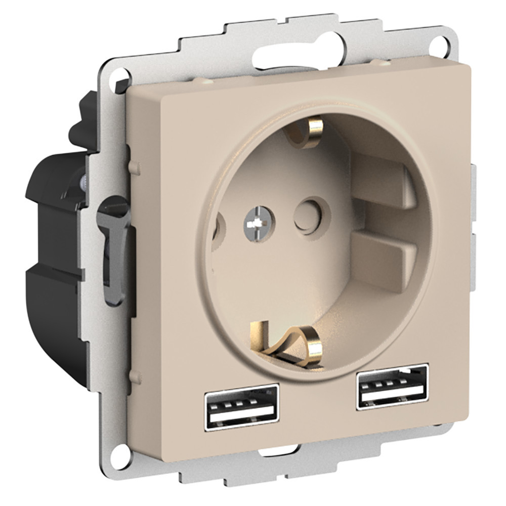 Изображение товара AtlantDesign ATN001230 Розетка USB встраиваемая песочная 16 А с заземлением шторками