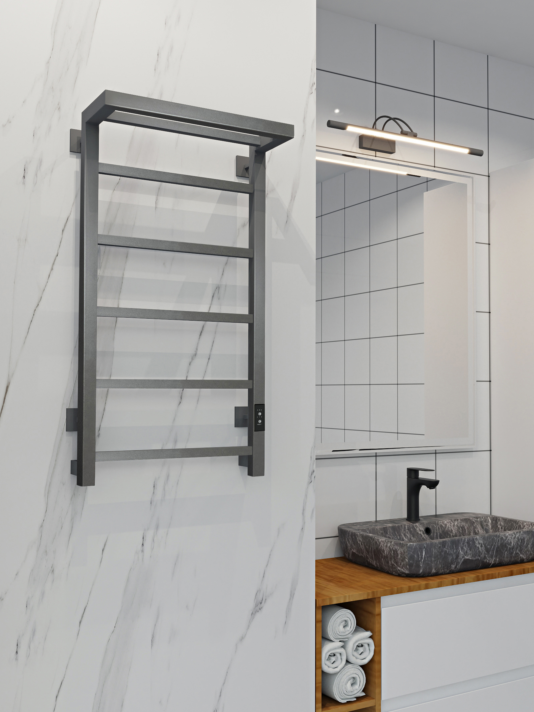 Изображение товара Электрический полотенцесушитель Indigo Forma 800x500 мм 120 Вт с терморегулятором графит металлик