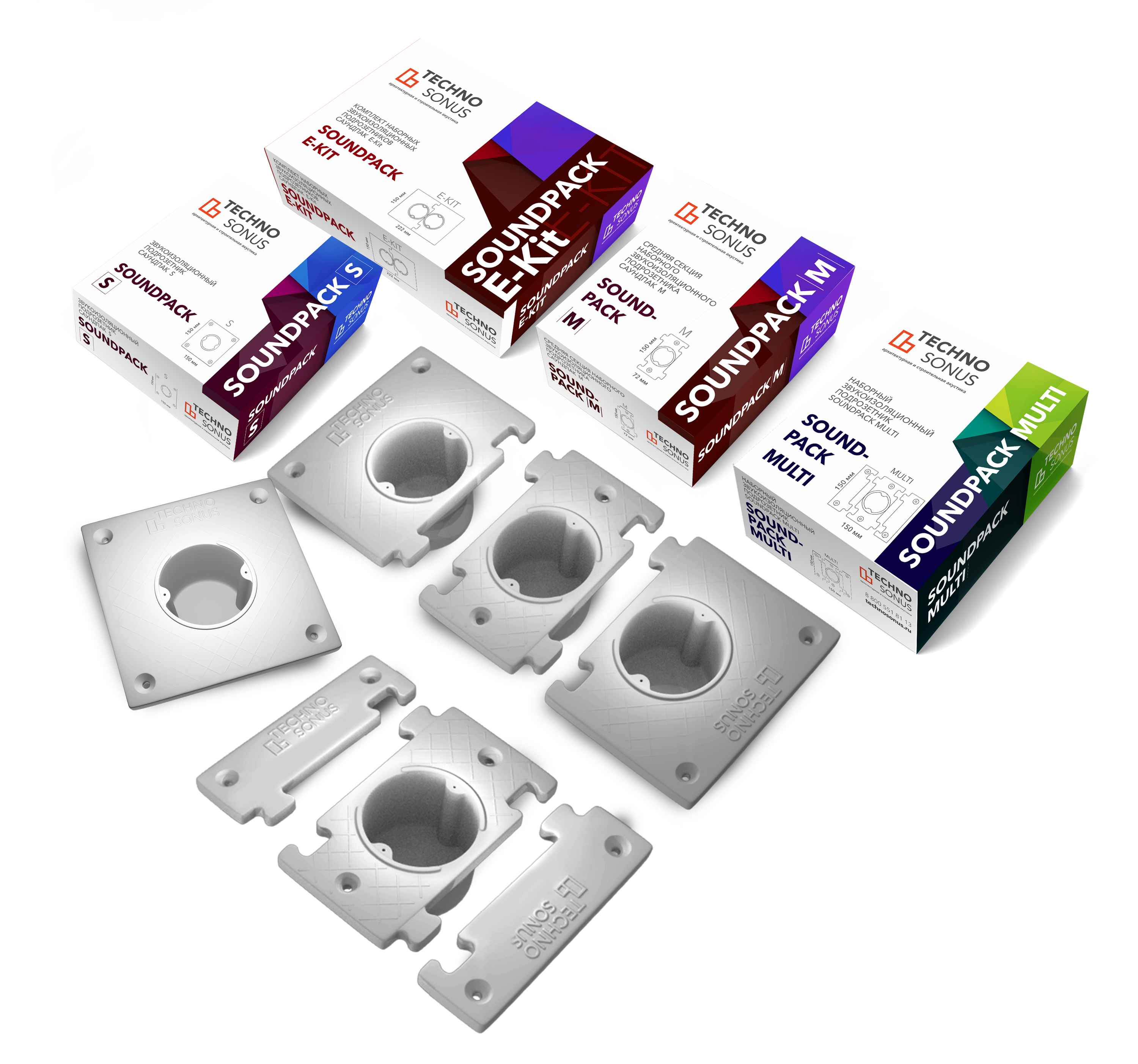 Изображение товара Подрозетник звукоизолят СаундПак M 72x150x53 мм под гипсокартон белый