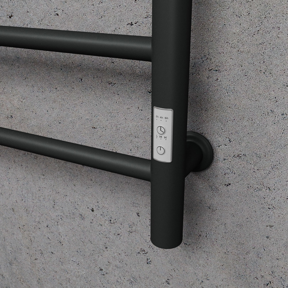 Изображение товара Полотенцесушитель электрический Bauedge M0033U В10 П8 400x800 мм 95 Вт с терморегулятором и таймером справа лесенка цвет черный матовый