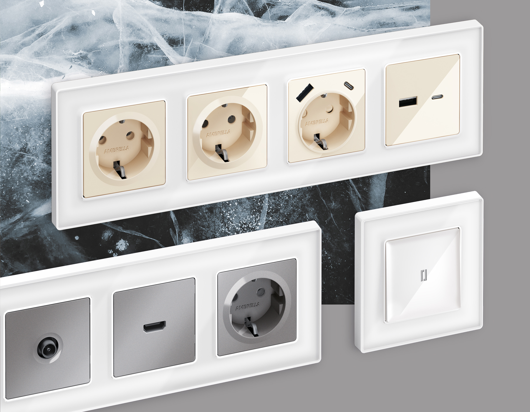 Изображение товара Рамка для розеток и выключателей Ambrella volt Alfa Arctic AF580104 4 поста белая