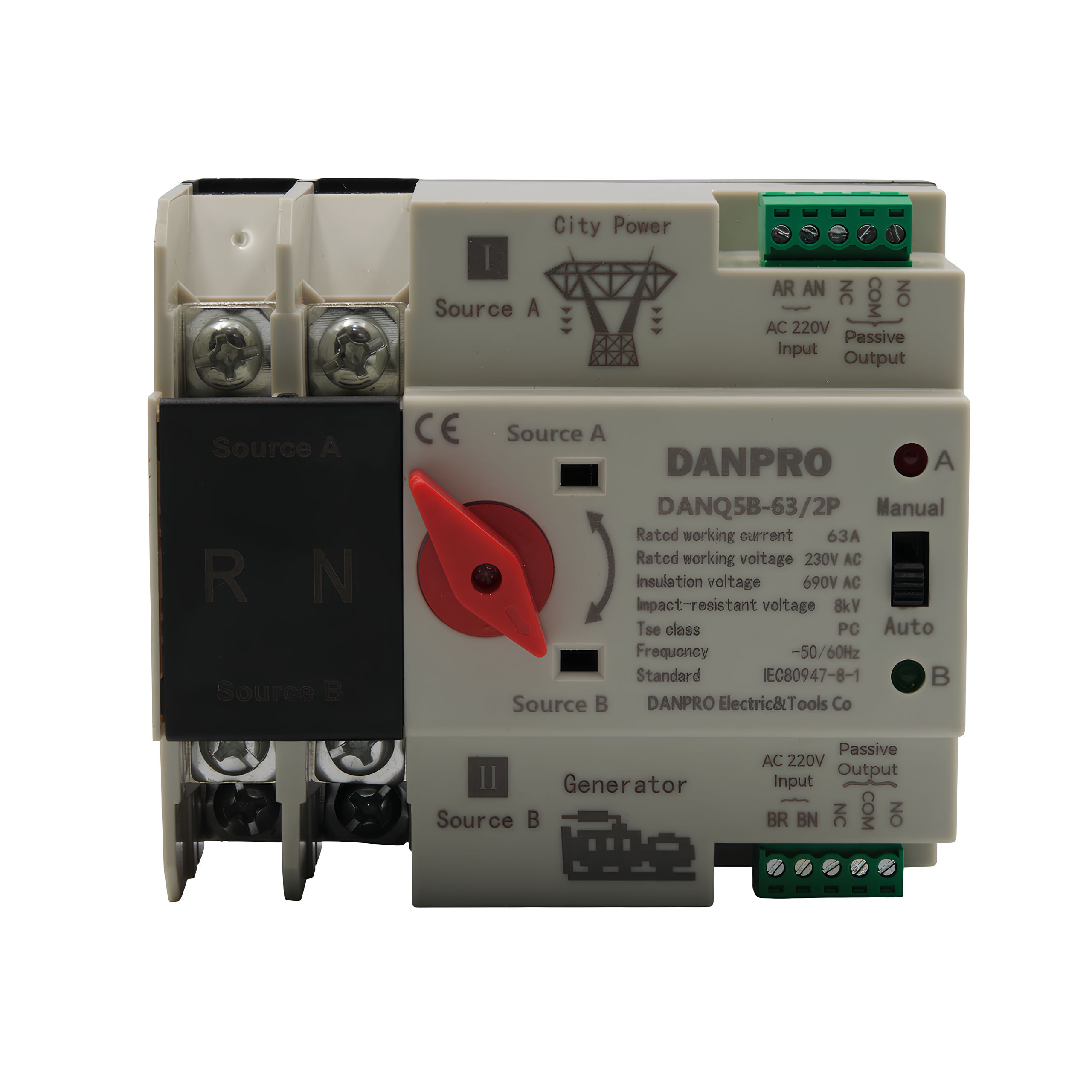 Изображение товара Устройство автоматического ввода резерва Danpro DANQ5B-63/2P однофазное 2P 63 А с мотором привода