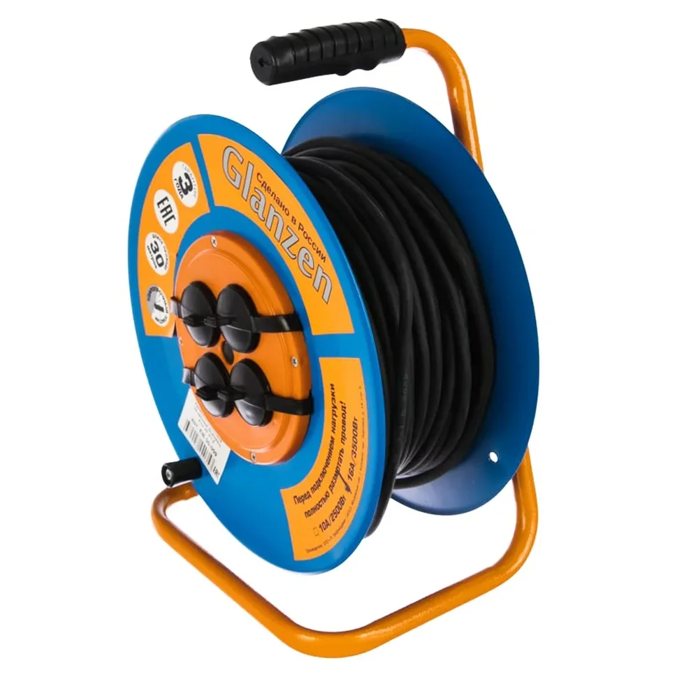 Изображение товара Удлинитель на катушке Glanzen EB-30-009 4 розетки 30 м IP44 оранжевый