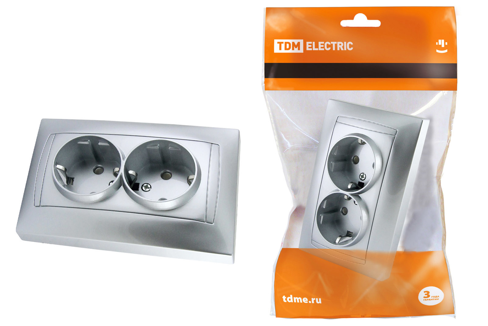 Изображение товара Розетка двойная встраиваемая Tdm electric Лама SQ1815-0213 цвет серебро