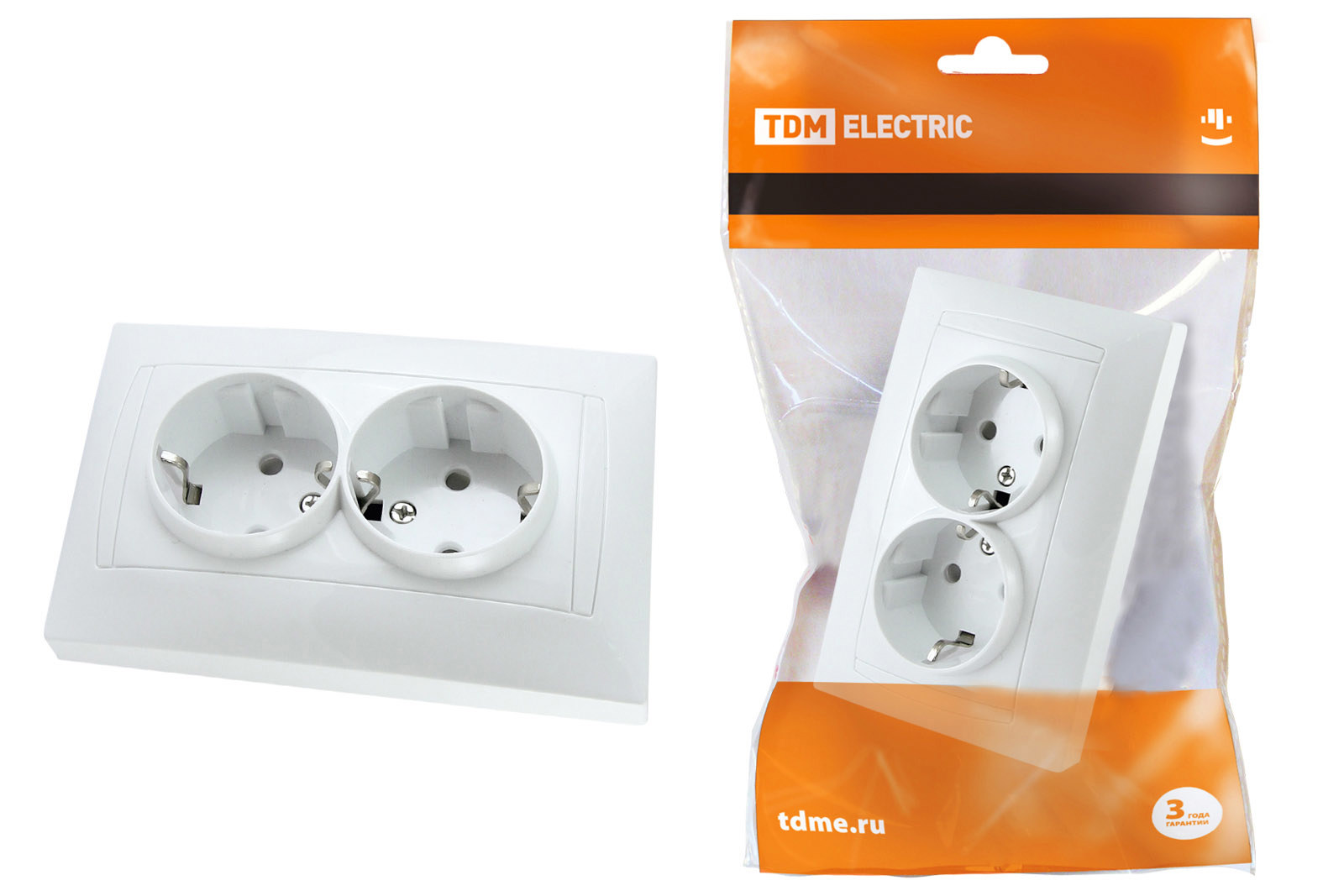 Изображение товара Розетка двойная накладная Tdm electric Лама SQ1815-0013 с заземлением со шторками цвет белый