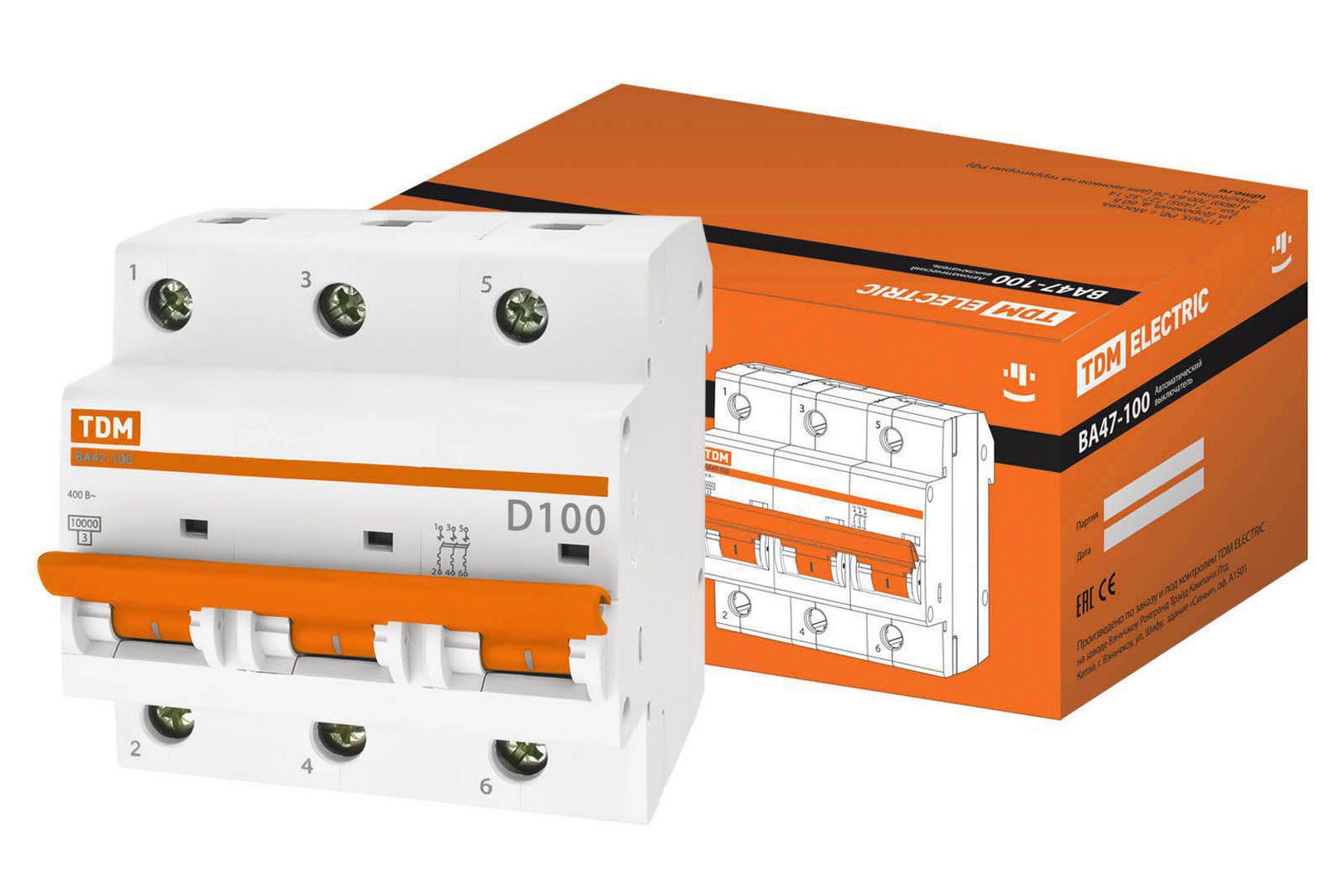 Изображение товара Автоматический выключатель Tdm Electric ВА47-100 3P D100 A 10 kA SQ0207-0033 Изображение товара Автоматический выключатель Tdm Electric ВА47-100 3P D100 A 10 kA SQ0207-0033